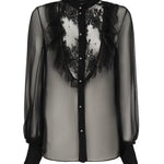 Blusa in chiffon di seta con finiture in pizzo e ruches 6B0AB7J0 2UP0NO VALENTINO GARAVANI 