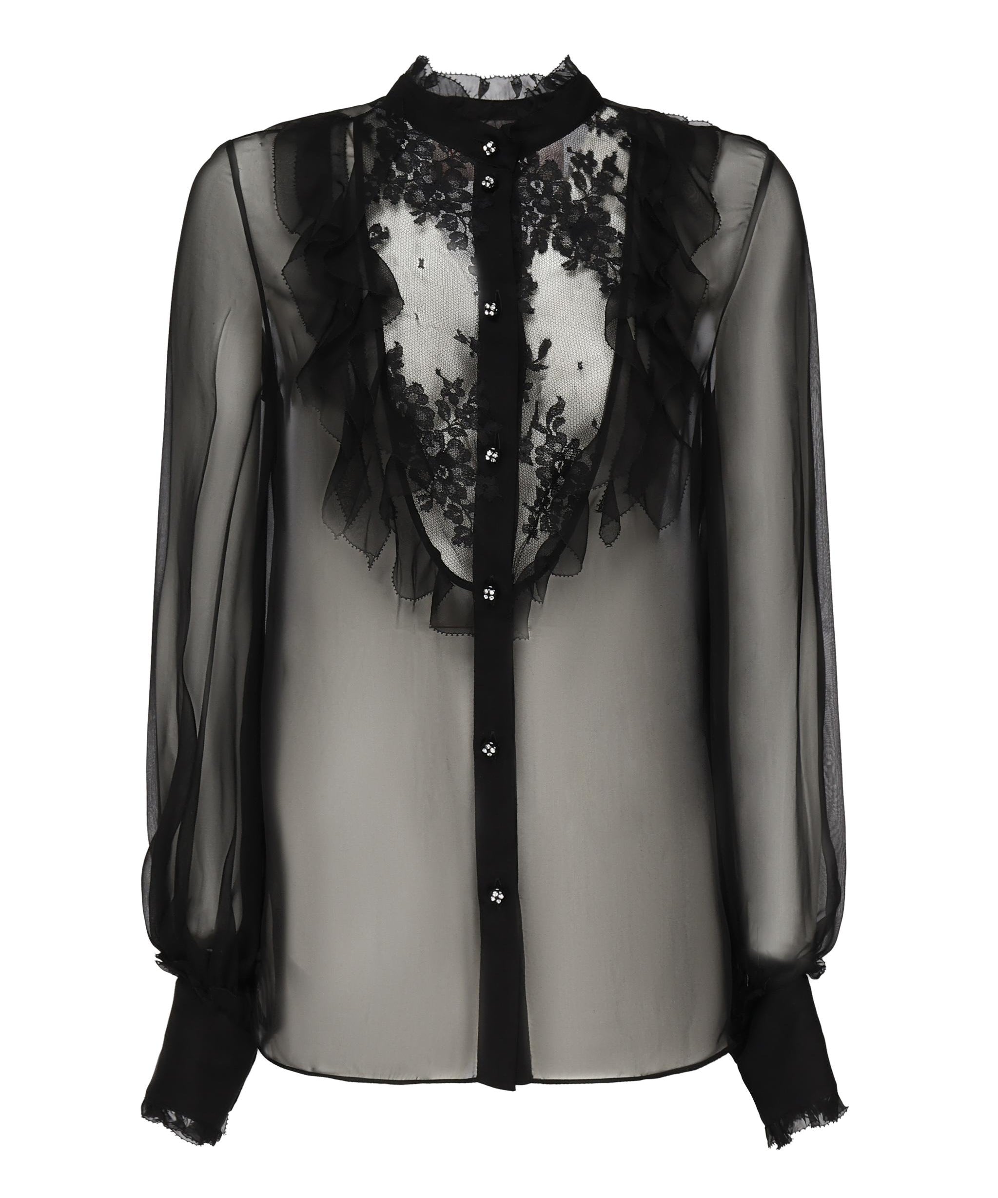 Blusa in chiffon di seta con finiture in pizzo e ruches 6B0AB7J0 2UP0NO VALENTINO GARAVANI 
