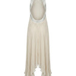 Abito lungo in chiffon plissé con ricami metallici A0426115 1471 ALBERTA FERRETTI 