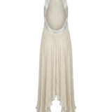 Abito lungo in chiffon plissé con ricami metallici A0426115 1471 ALBERTA FERRETTI 