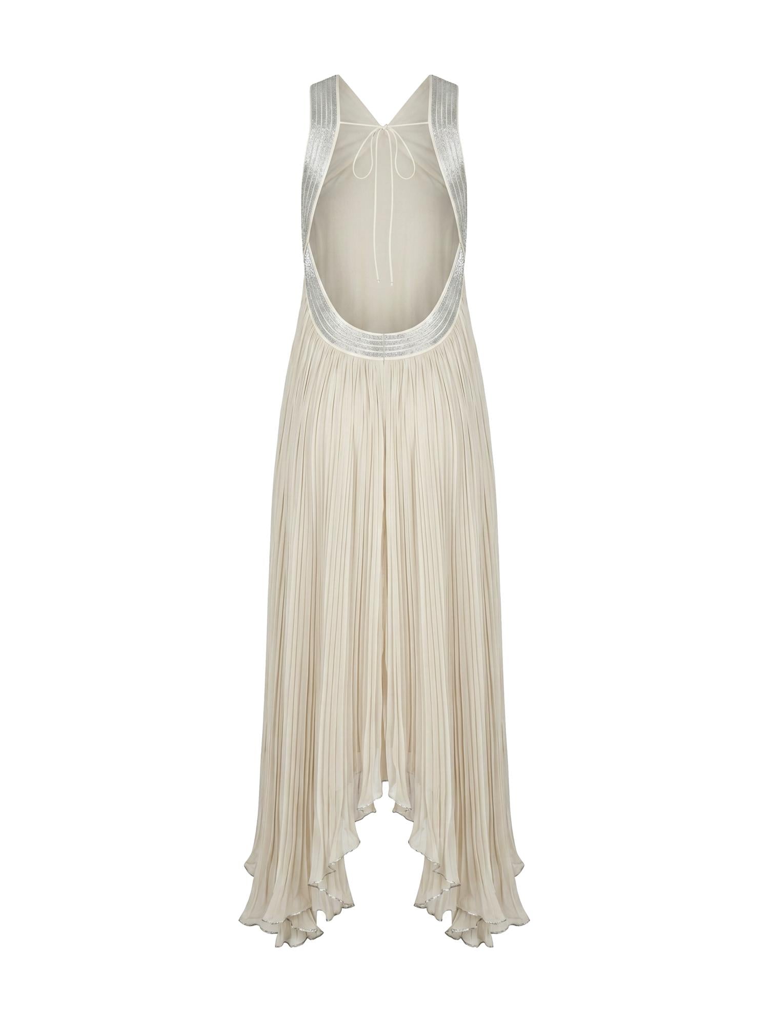Abito lungo in chiffon plissé con ricami metallici A0426115 1471 ALBERTA FERRETTI 