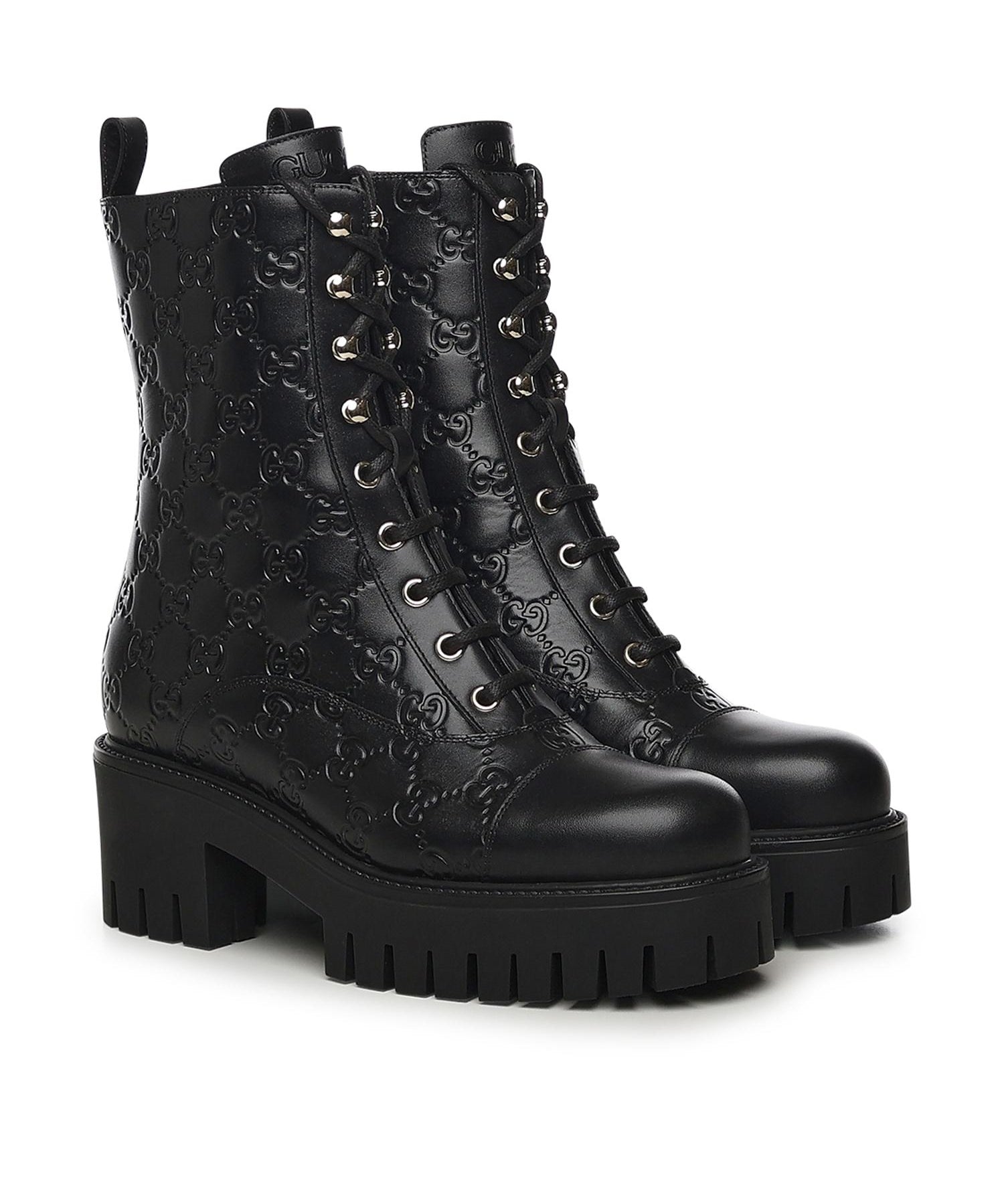 Stivaletto stringato in pelle GG 840739 AAE5Q1000 GUCCI 