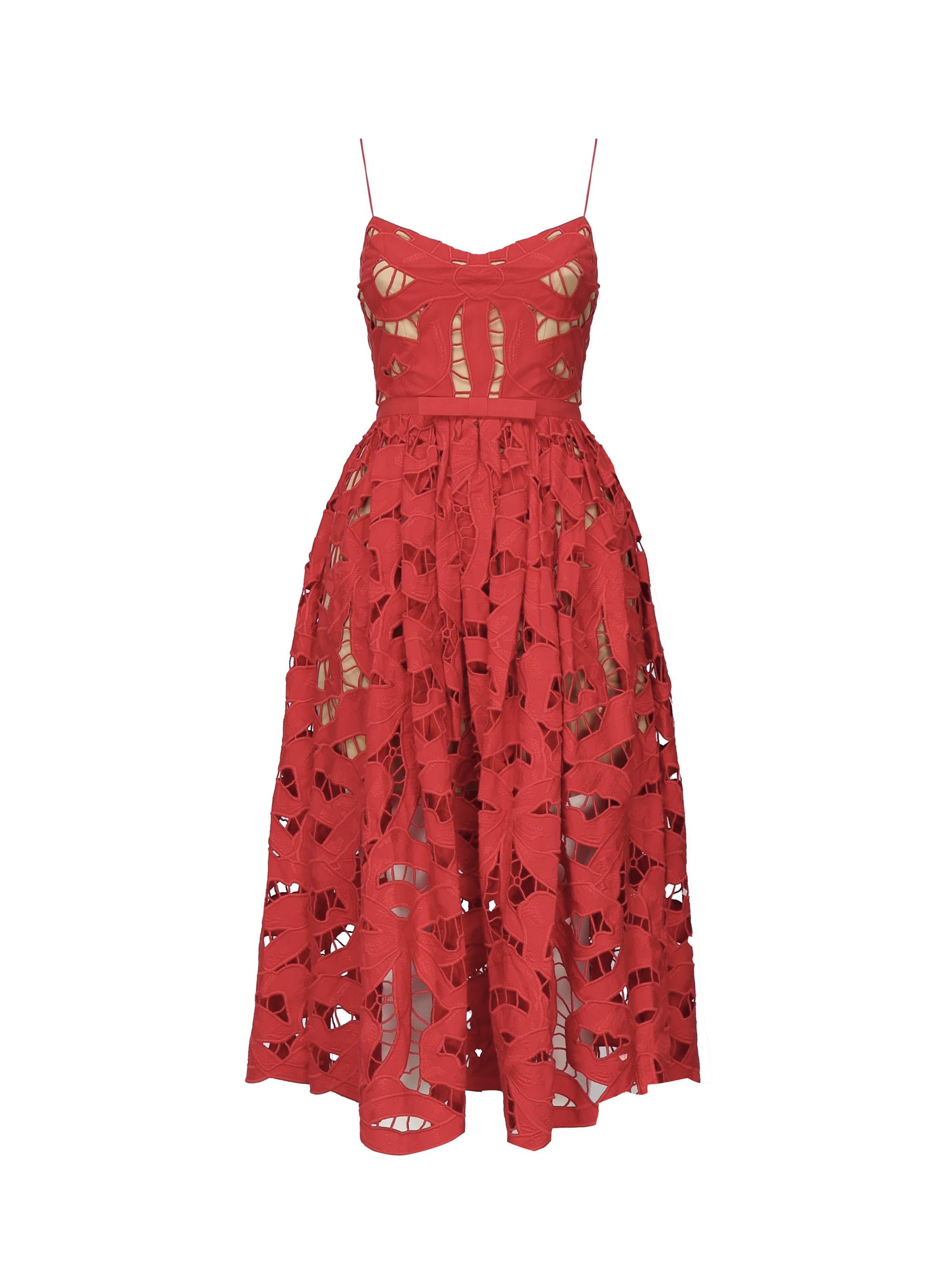 Abito midi ricamato con fiocco<BR/> PF25013M R SELF-PORTRAIT 