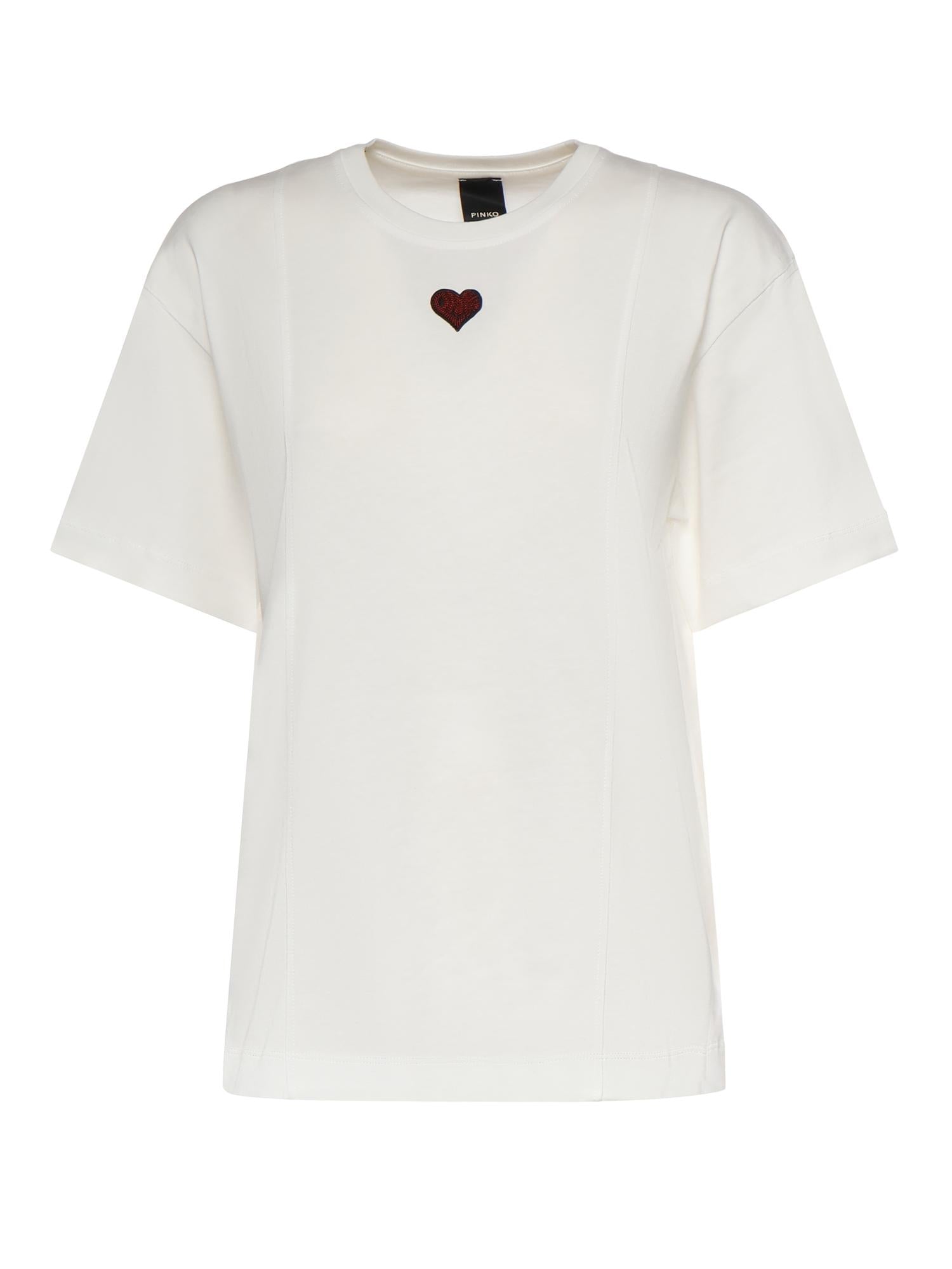 T-shirt con ricamo cuore in cotone 105665 A326Z05 PINKO 