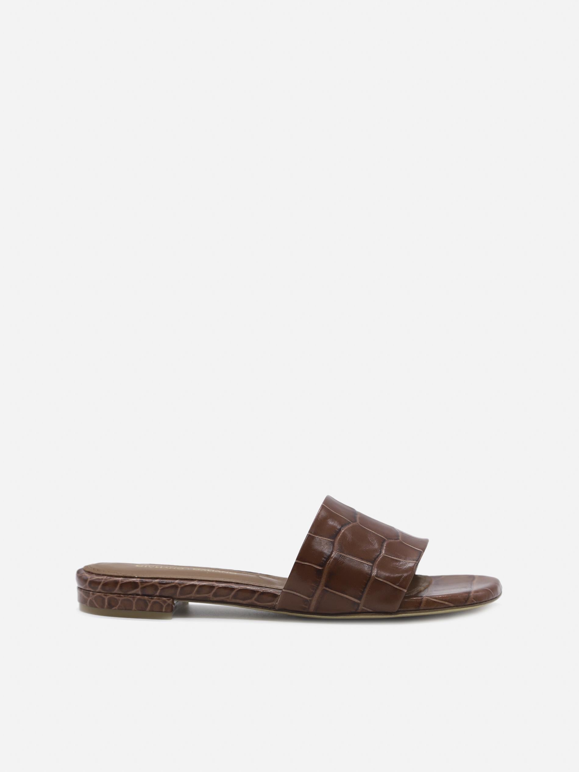 SANDALI SLIDES VICKY IN PELLE STAMPA COCCO<BR/> VICKY COCCOMARRONE GIULIANO GALIANO 