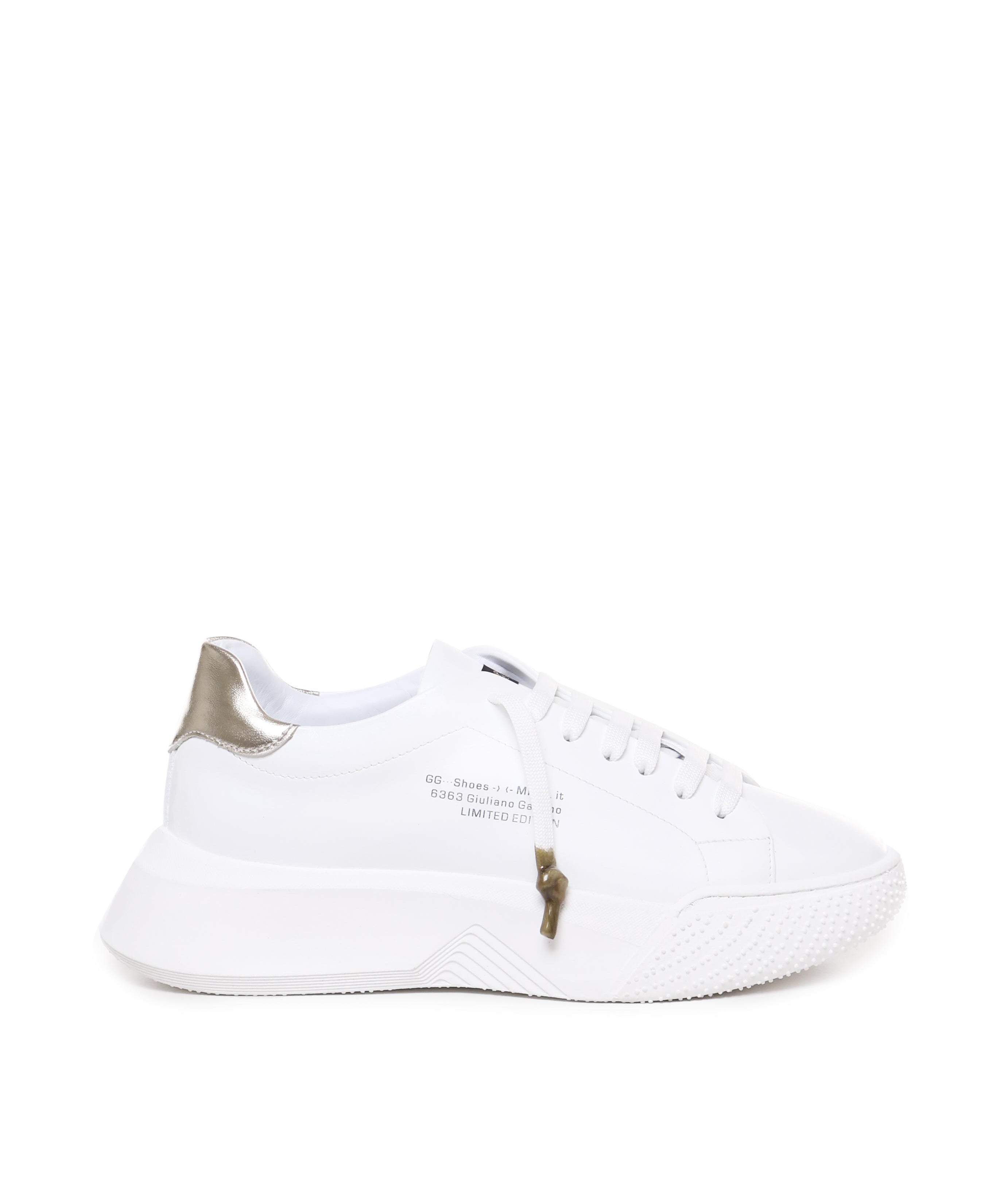 Sneakers Nemesis in nappa con riporto in pelle color oro pe 2021 NEMESIS 2 NAPPAWHITE/GOLD GIULIANO GALIANO 