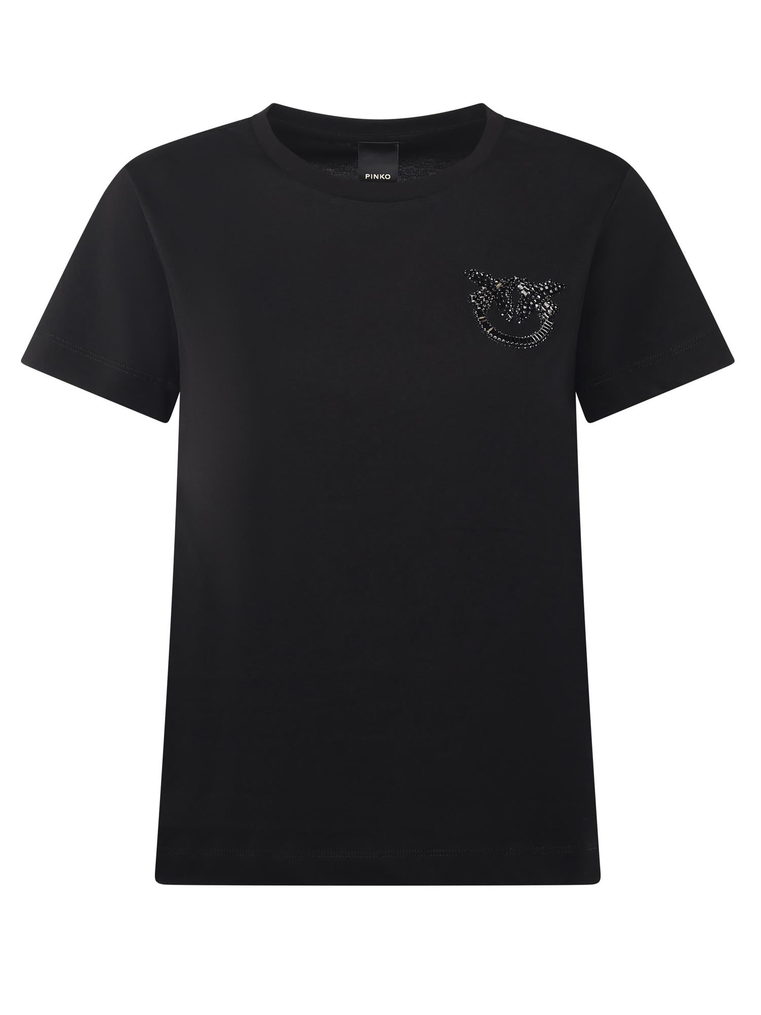 T-shirt con ricamo logo Love Birds in cristalli 103320 A2RNZ99 PINKO 