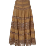 Gonna lunga Serza in voile di cotone e pizzo<BR/> 261402 CINNAMON CHARO RUIZ 