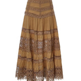 Gonna lunga Serza in voile di cotone e pizzo<BR/> 261402 CINNAMON CHARO RUIZ 
