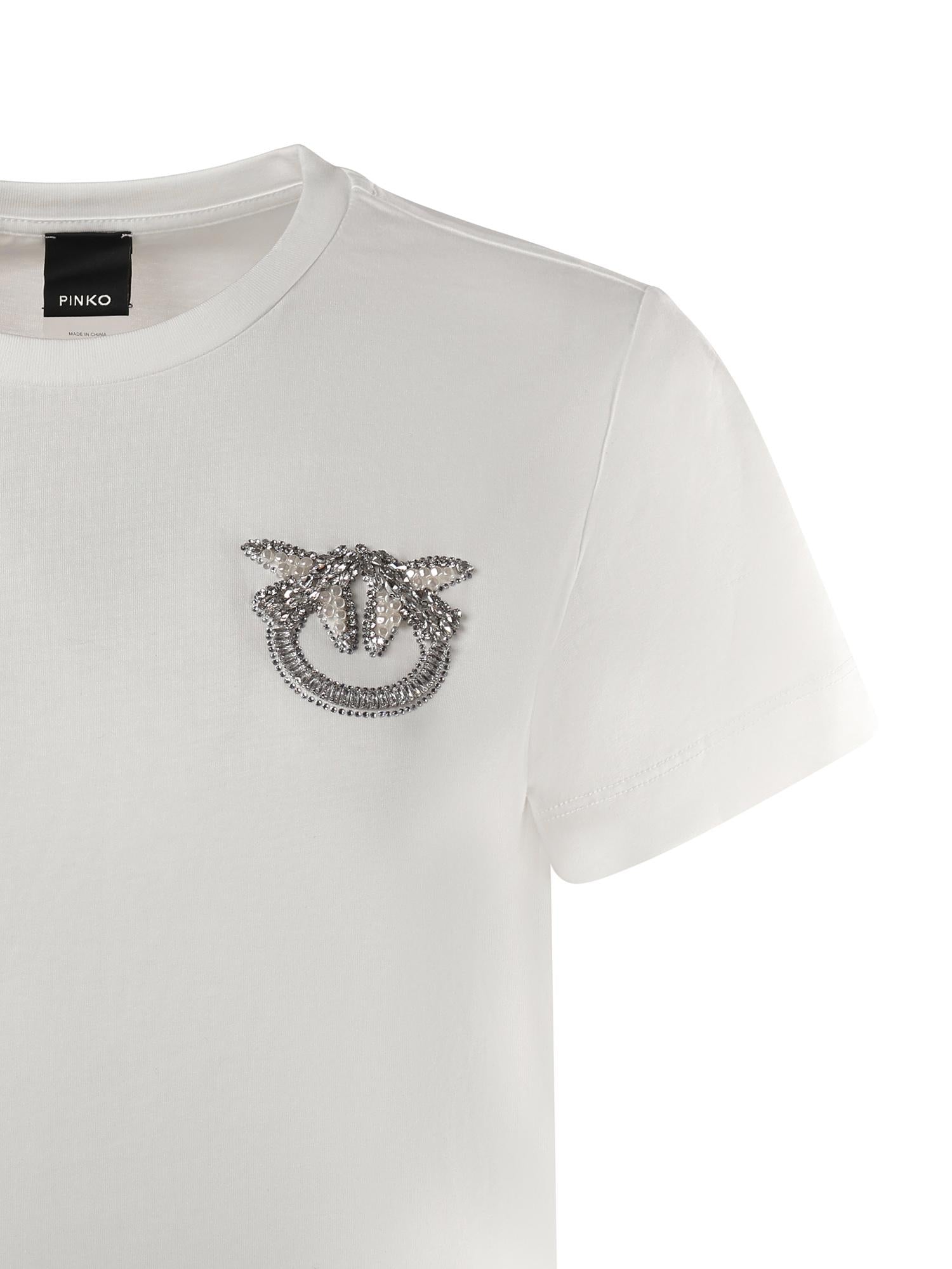 T-shirt con ricamo logo Love Birds in cristalli<BR/> 103320 A2RNZ05 PINKO 