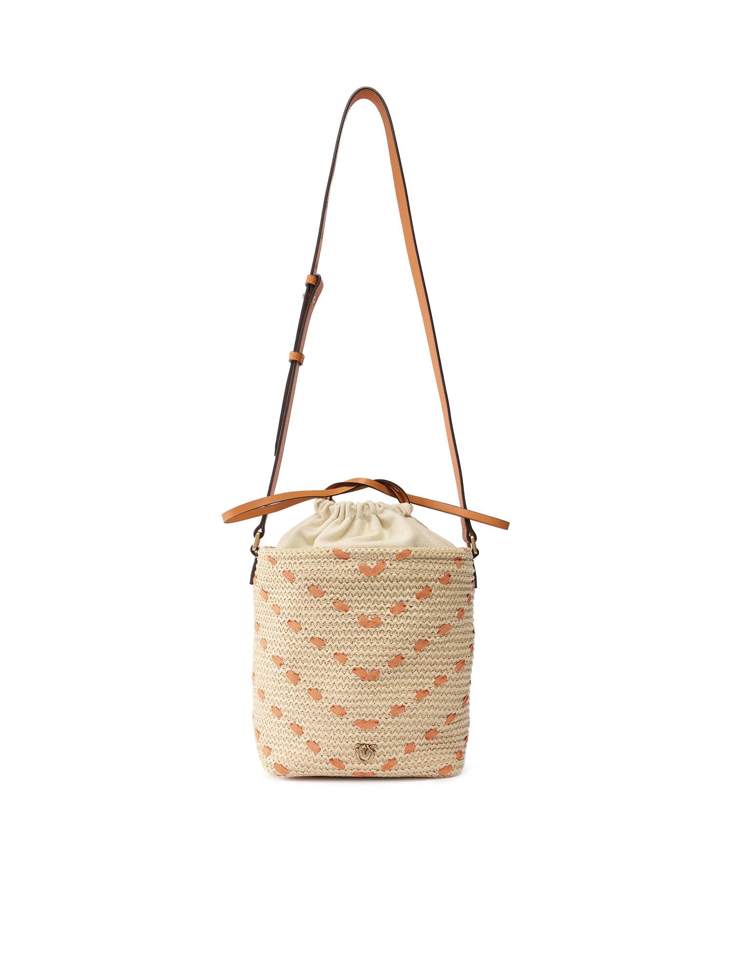 Borsa a tracolla Bucket Mini in rafia con motivo chevron 106835 A391HH9Q PINKO 