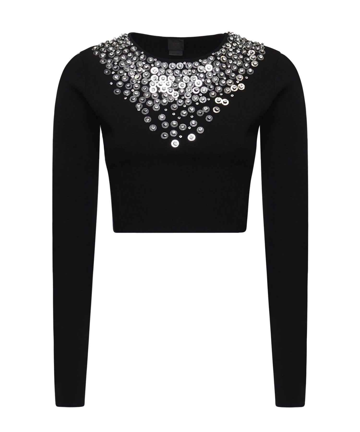 Maglia cropped con paillettes e cristalli<BR/><BR/> 105734 A2UTZI1 PINKO 
