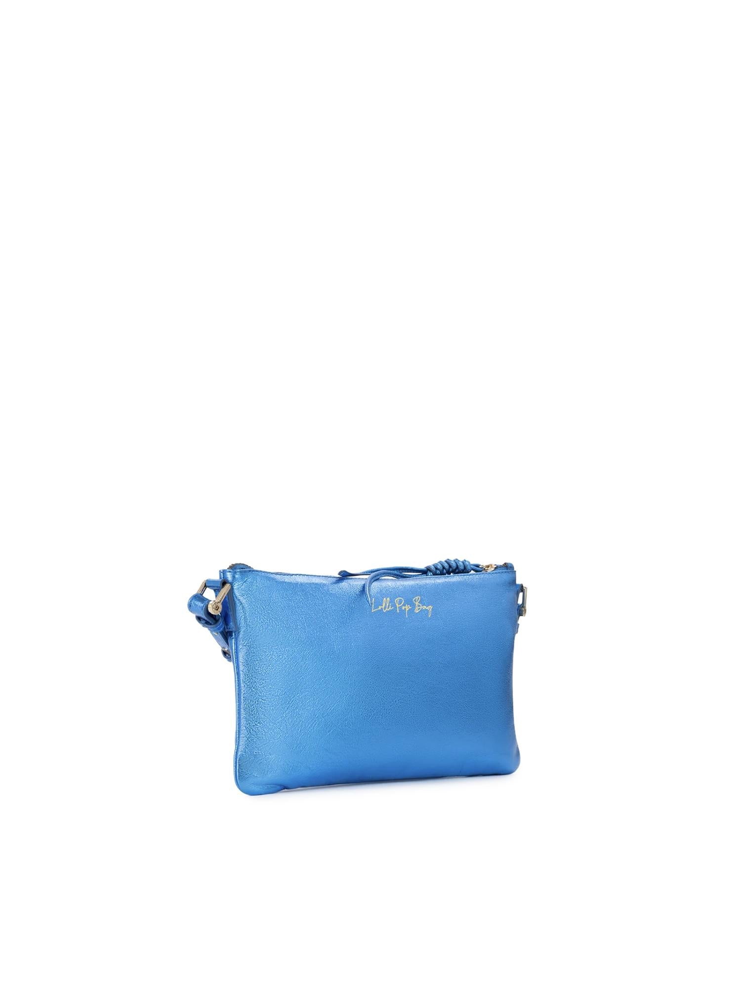 Borsa a tracolla in pelle con logo 73BP9VT03 LOLLI POPPOP BLUE V° 73 