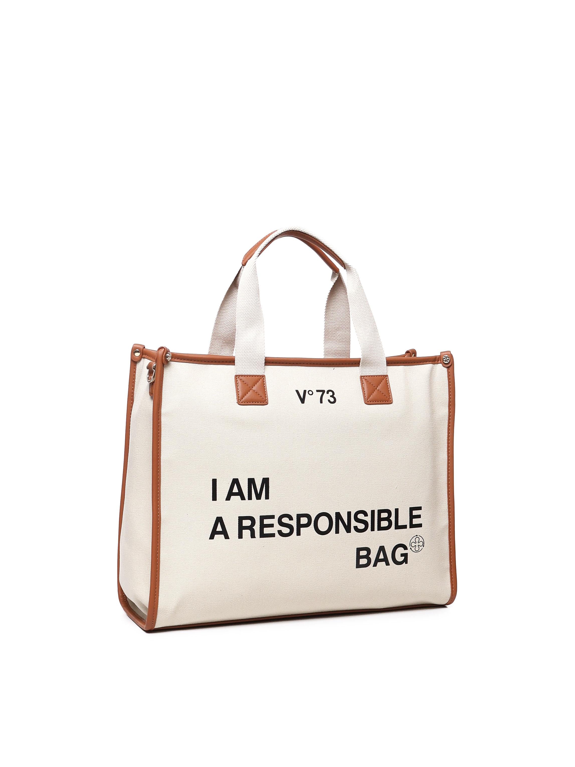 Borsa tote Responsability in cotone 73BS6AF01 RESPONSIBILITY BISNATURALE/CUOIO V° 73 