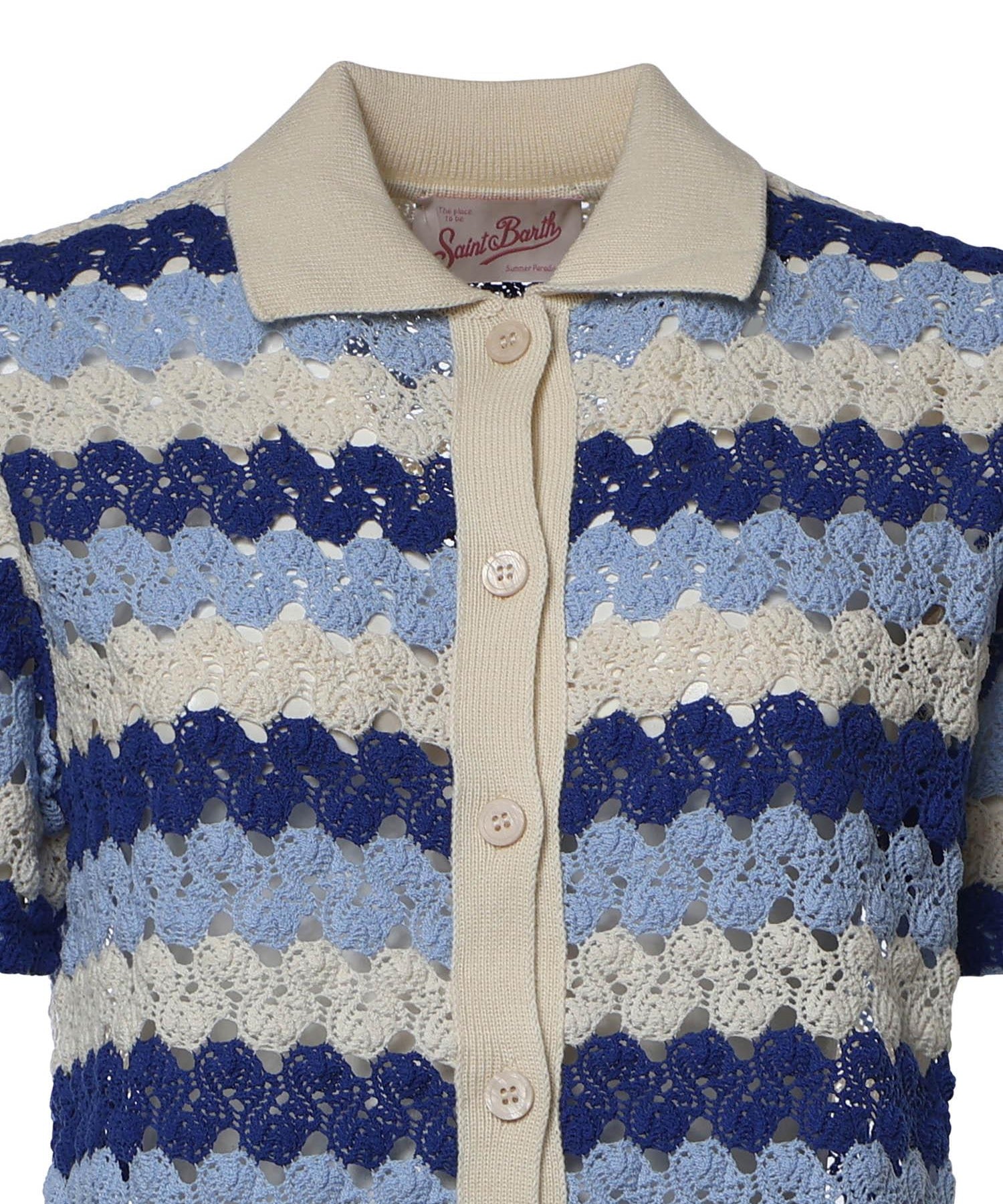 Polo in maglia Monet effetto crochet a righe MOE0001 00585L MC2 SAINT BARTH 