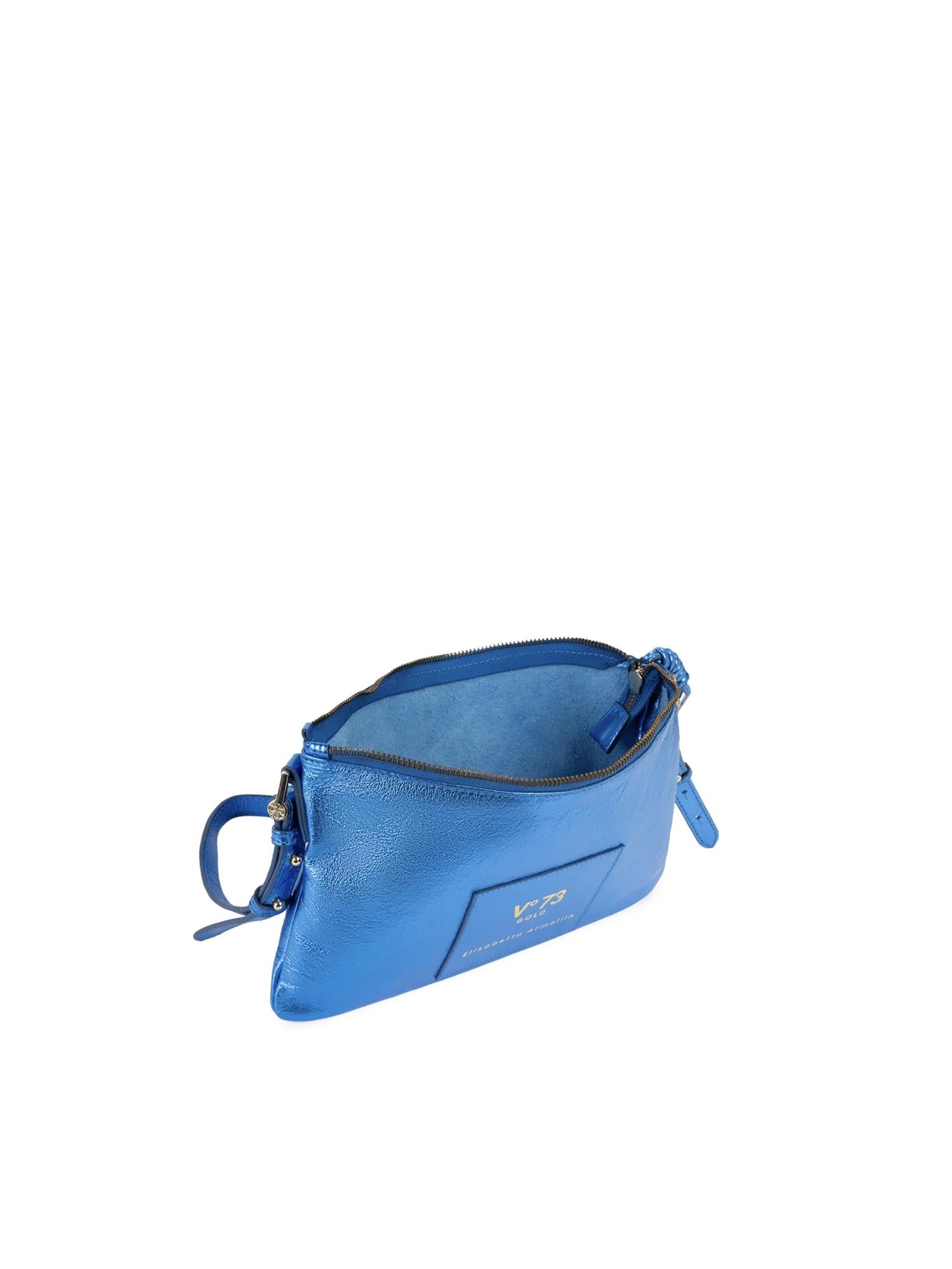 Borsa a tracolla in pelle con logo 73BP9VT03 LOLLI POPPOP BLUE V° 73 