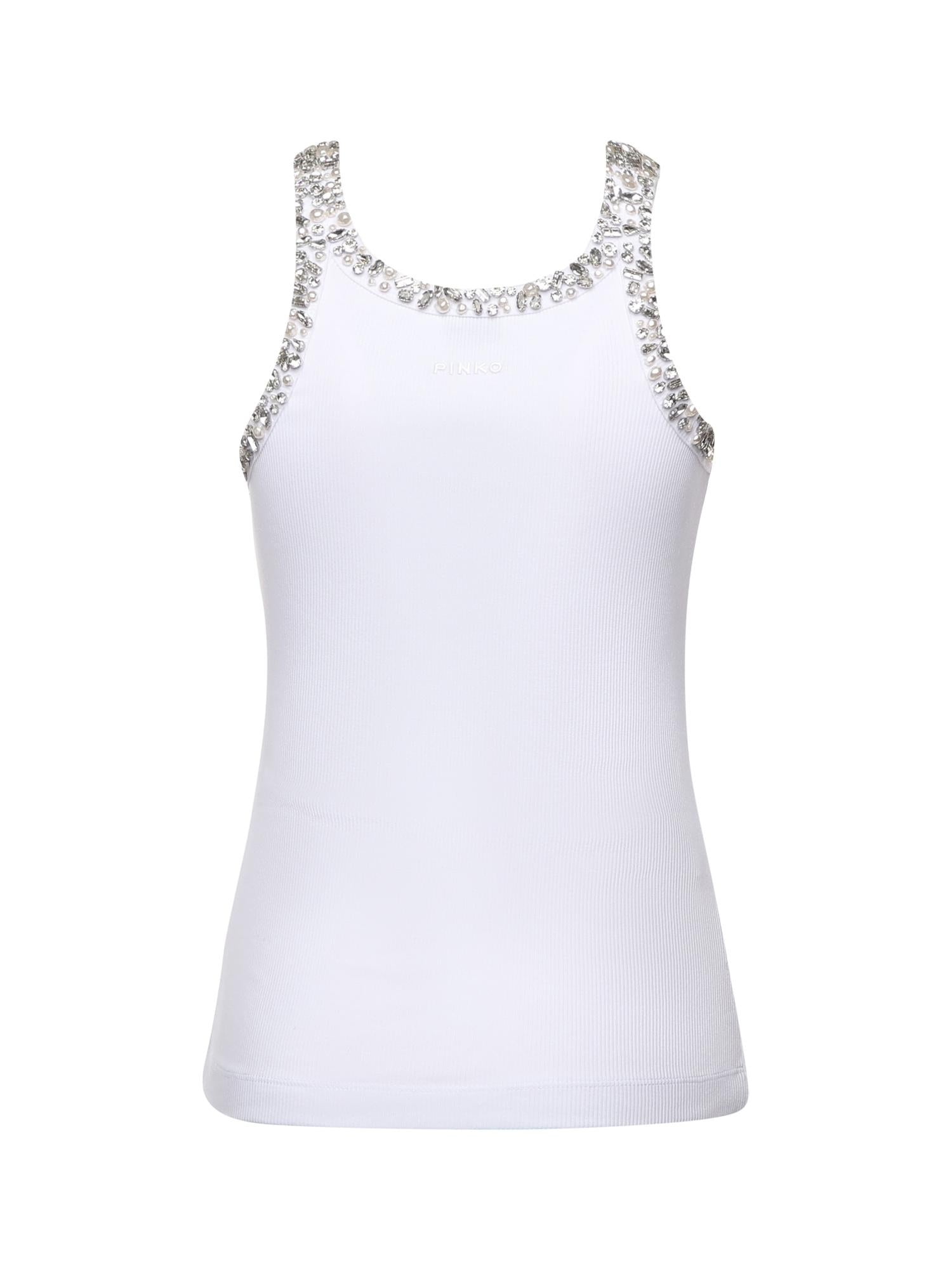Top a costine con ricami gioiello 104109 A2TMZ04 PINKO 