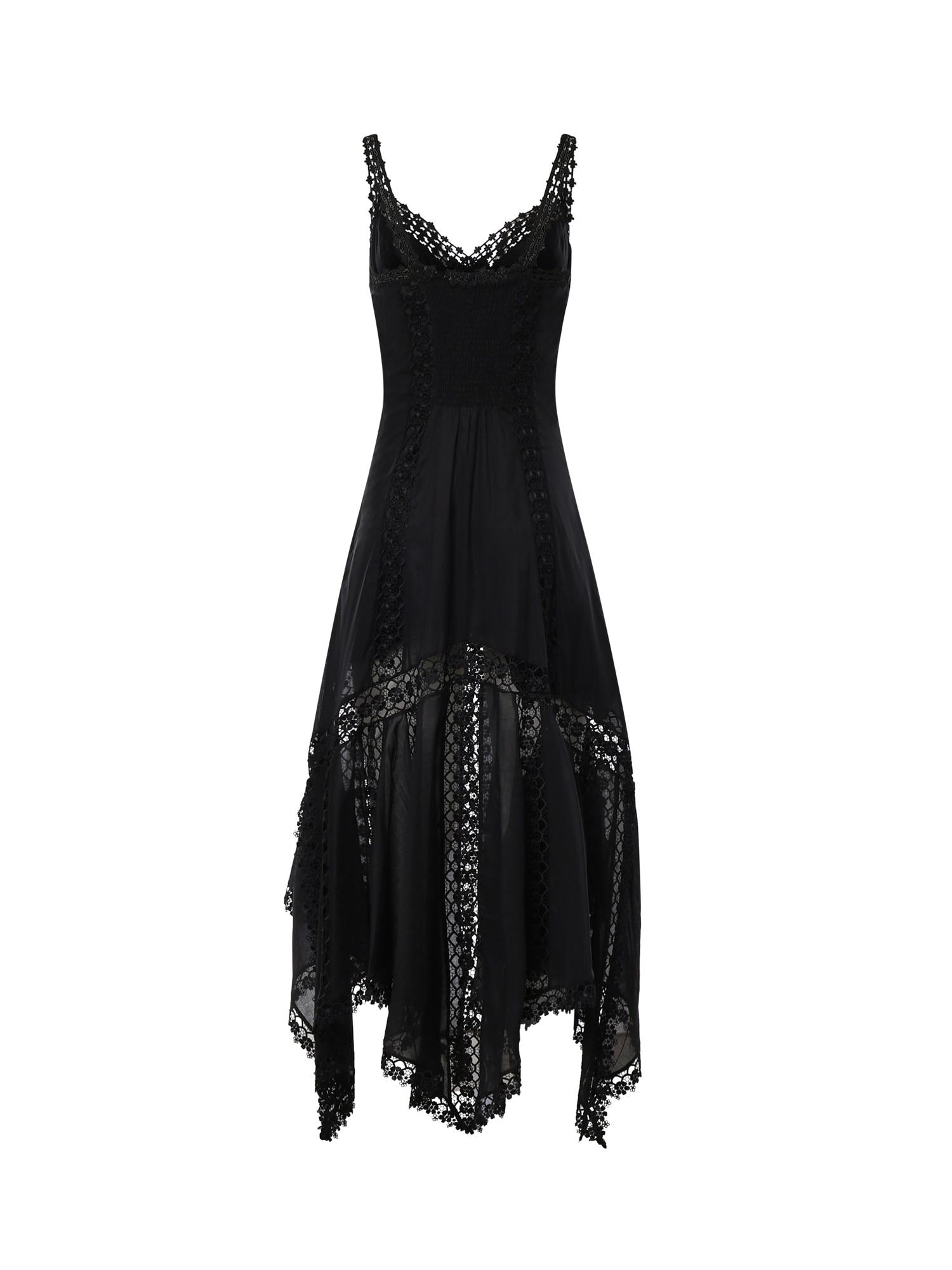 Abito midi Blossel in voile di cotone e pizzo 261621 BLACK CHARO RUIZ 