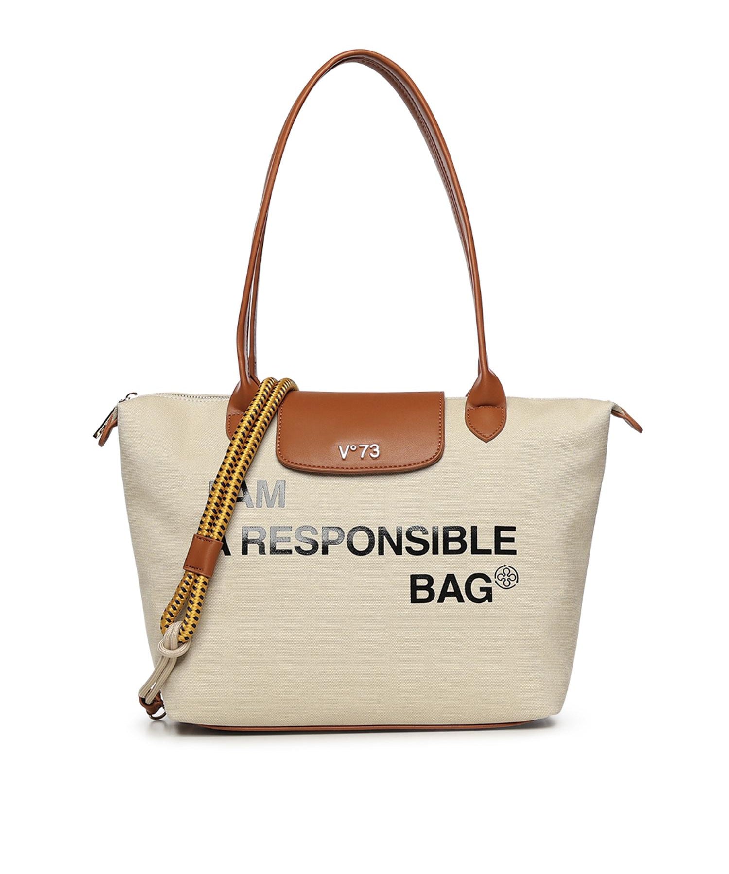 Borsa shopping Responsible con logo 73BS9N001 RESPONSIBLEOFF WHITE/CUOIO V° 73 