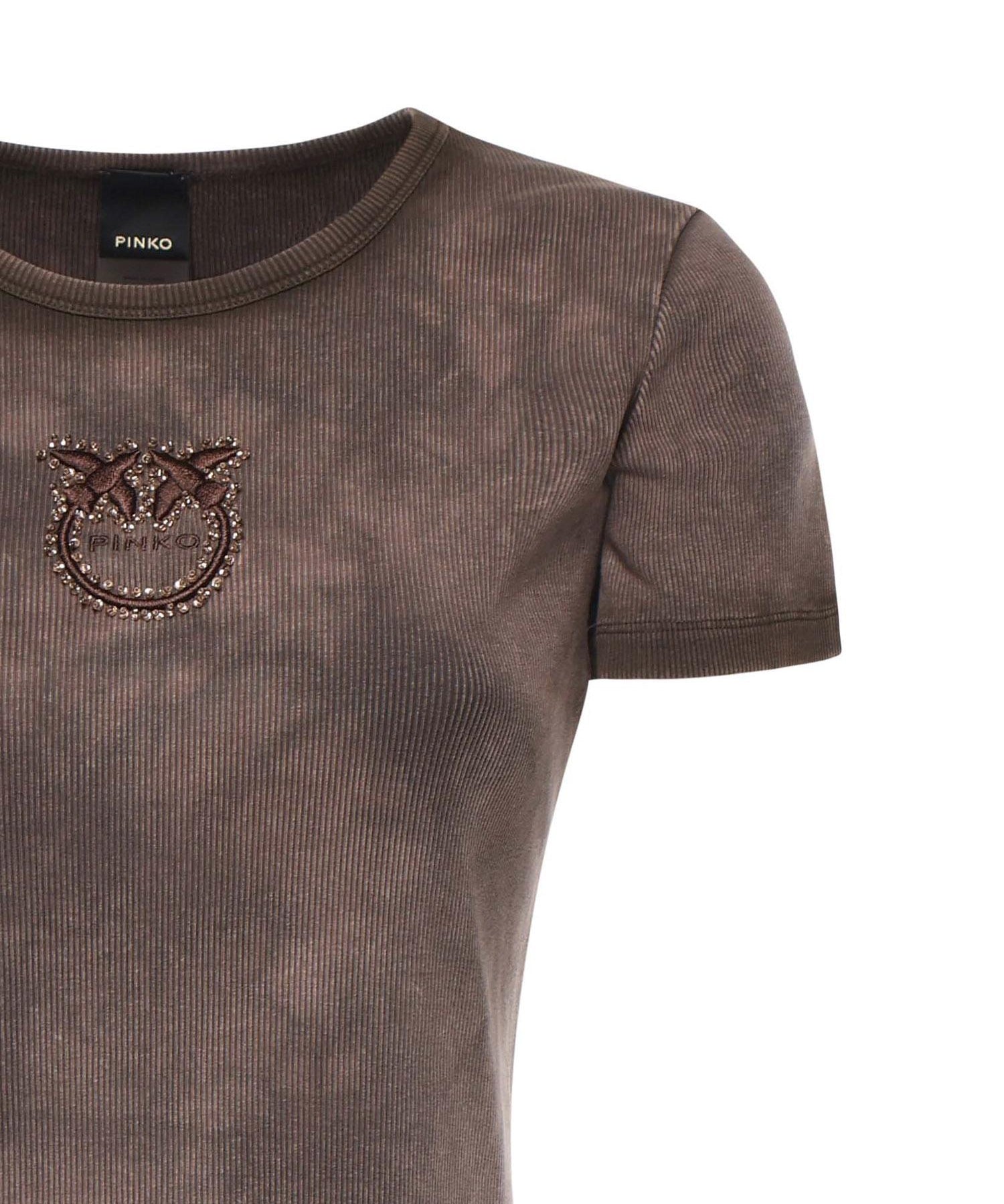 T-shirt cropped a coste con logo<BR/> 107311 A3H5L72 PINKO 