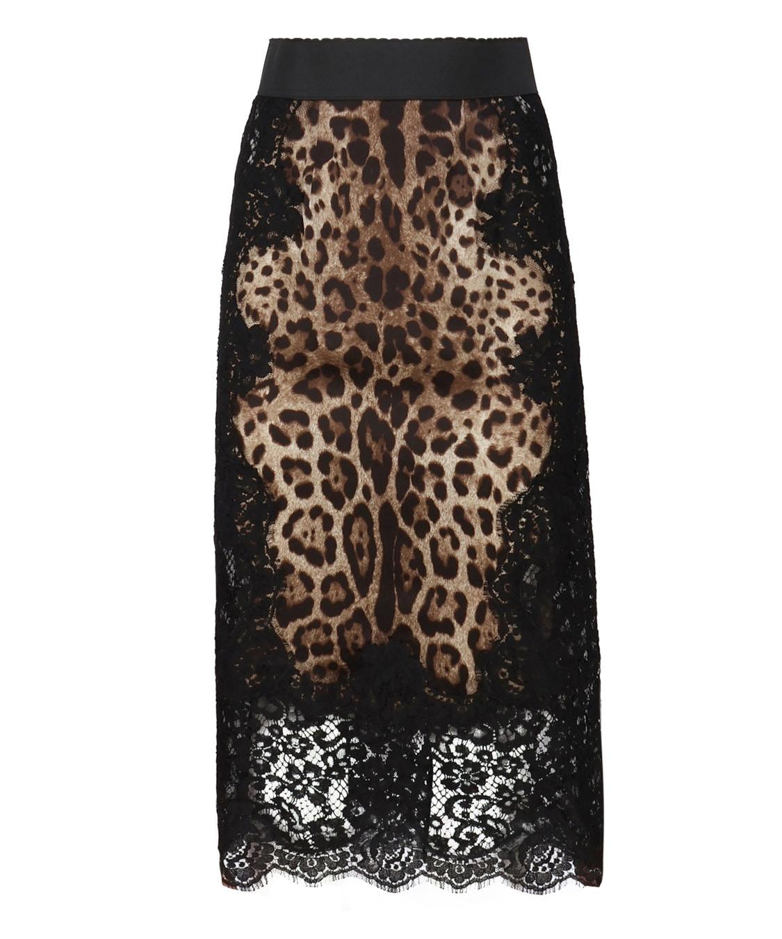 Gonna midi in raso stampa leopardo con inserti in pizzo F4BHCT FSAXYHY13M DOLCE & GABBANA 