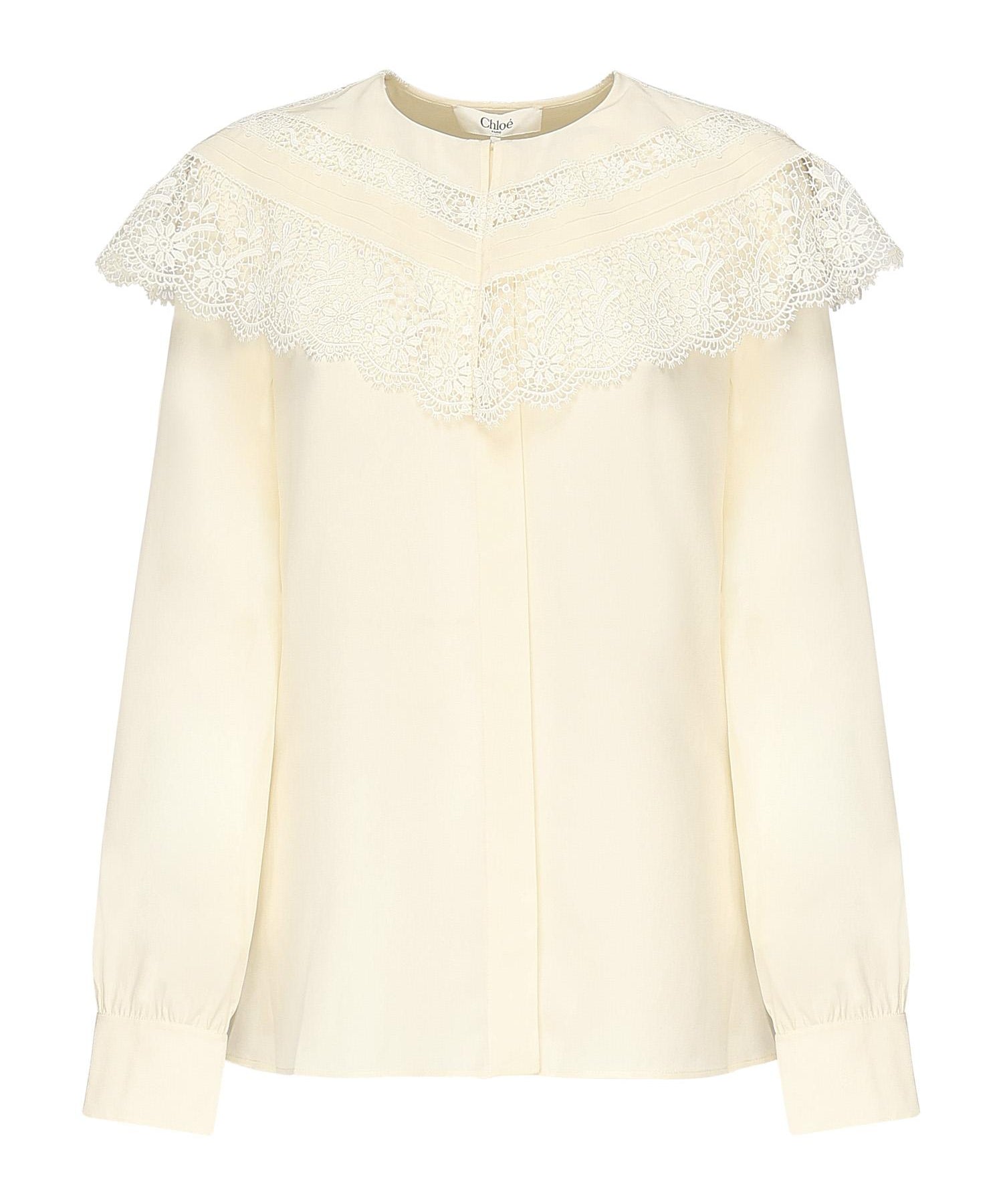 Blusa arricciata in seta e pizzo CHC25AHT56077 114 CHLOÉ 