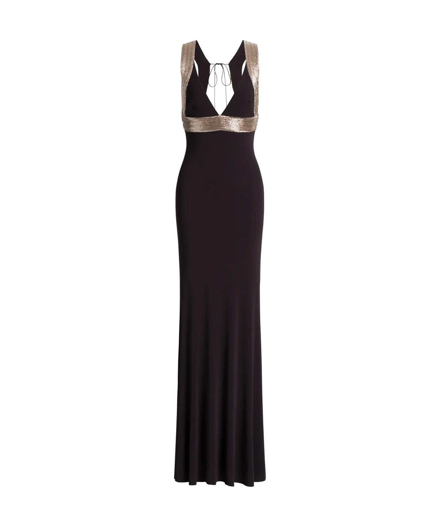 Abito lungo con dettagli ricamati a contrasto A0460124 0102 ALBERTA FERRETTI 