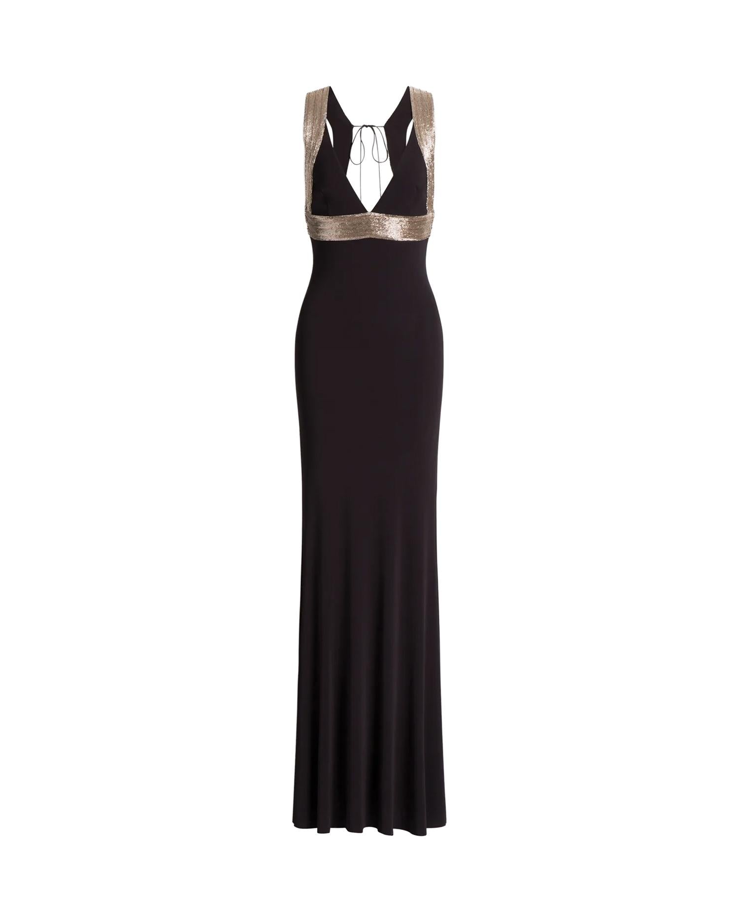Abito lungo con dettagli ricamati a contrasto A0460124 0102 ALBERTA FERRETTI 