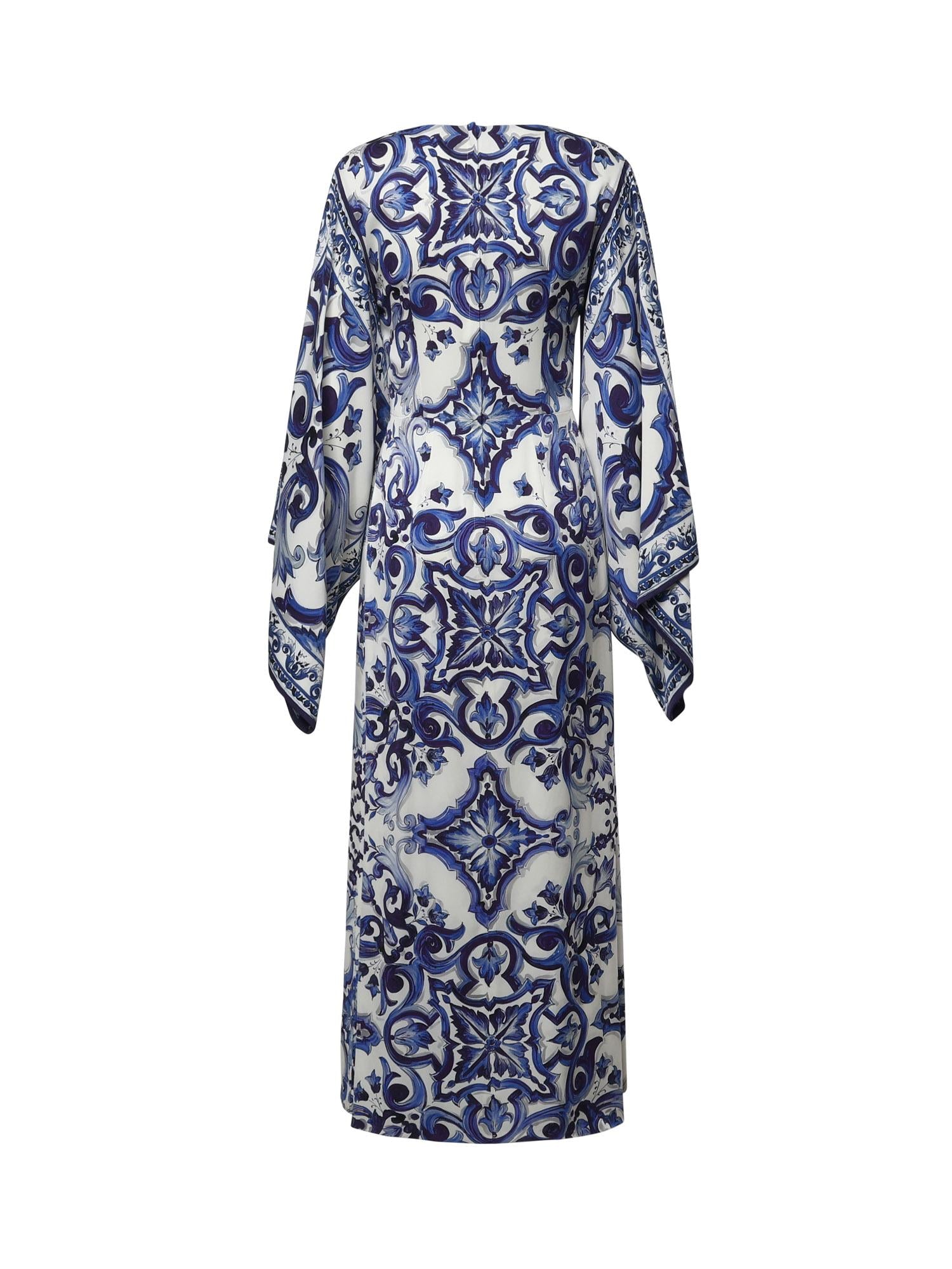 Abito lungo in charmeuse stampa maiolica F69D5T HPABOHA3TN DOLCE & GABBANA 