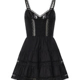 Miniabito Lenora in voile di cotone e pizzo 261603 BLACK CHARO RUIZ 