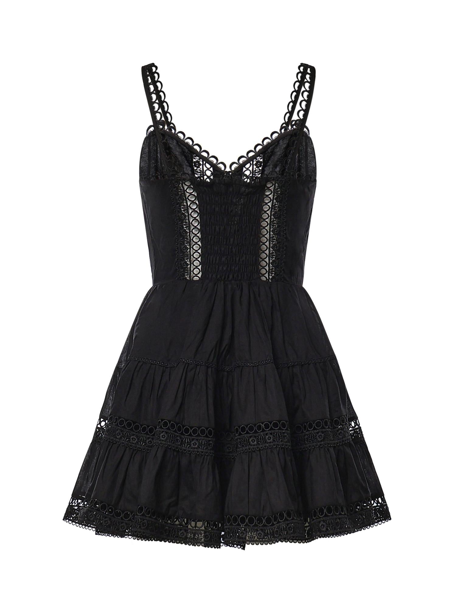 Miniabito Lenora in voile di cotone e pizzo 261603 BLACK CHARO RUIZ 