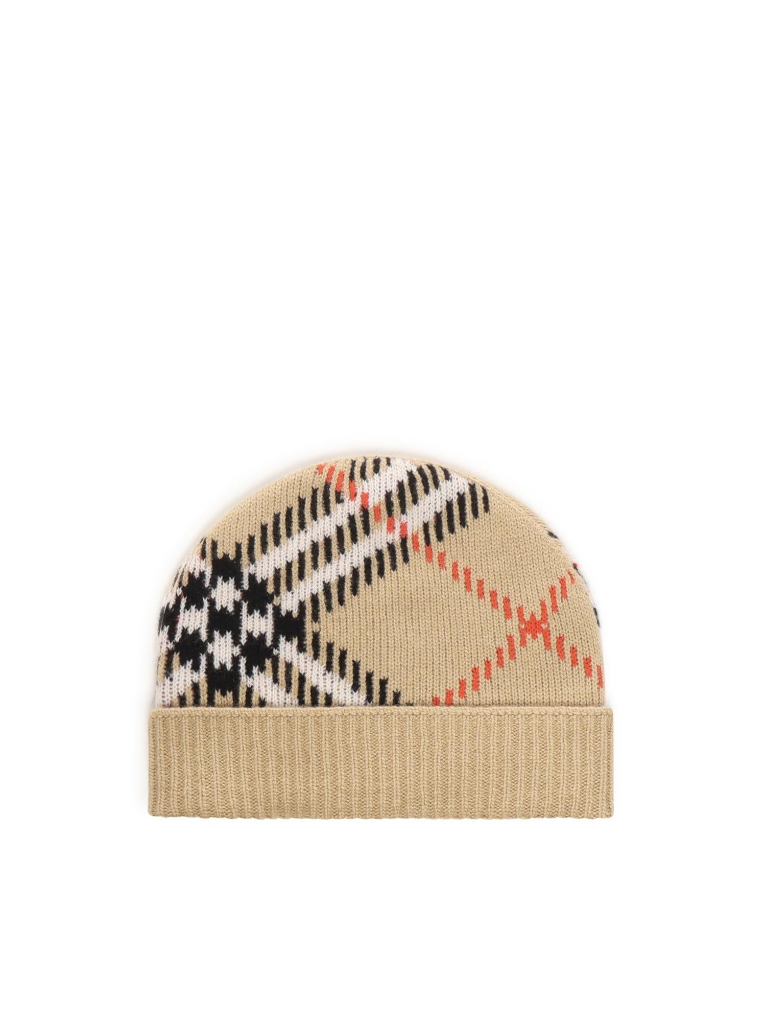Cappello beanie in misto cashmere Check 8114768 A2021 BURBERRY 