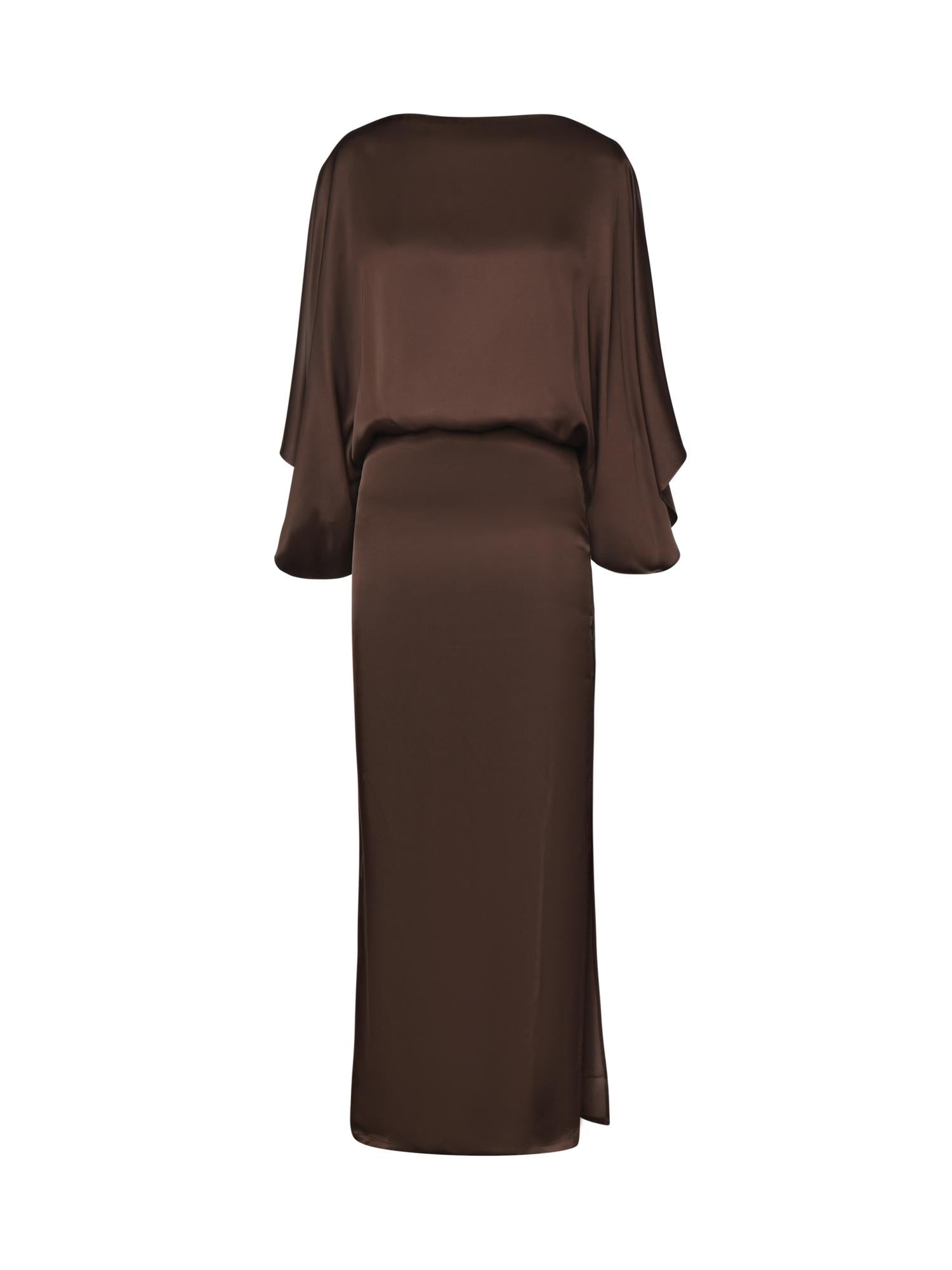 Abito midi The Macha in satin 26SSNAB-0005 CIOCCOLATO NINEMINUTES 