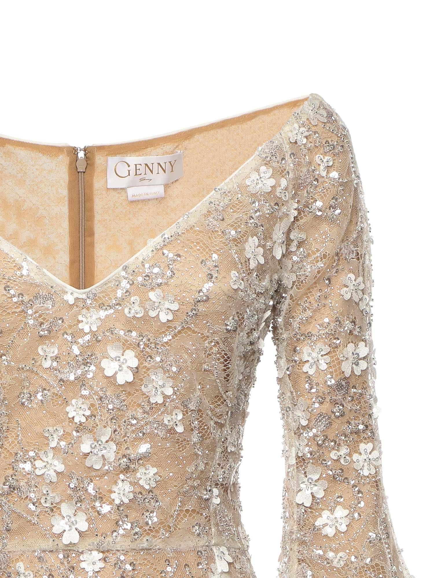 Abito lungo in pizzo con fiori 3D 79AJOC87 NR010004 GENNY 