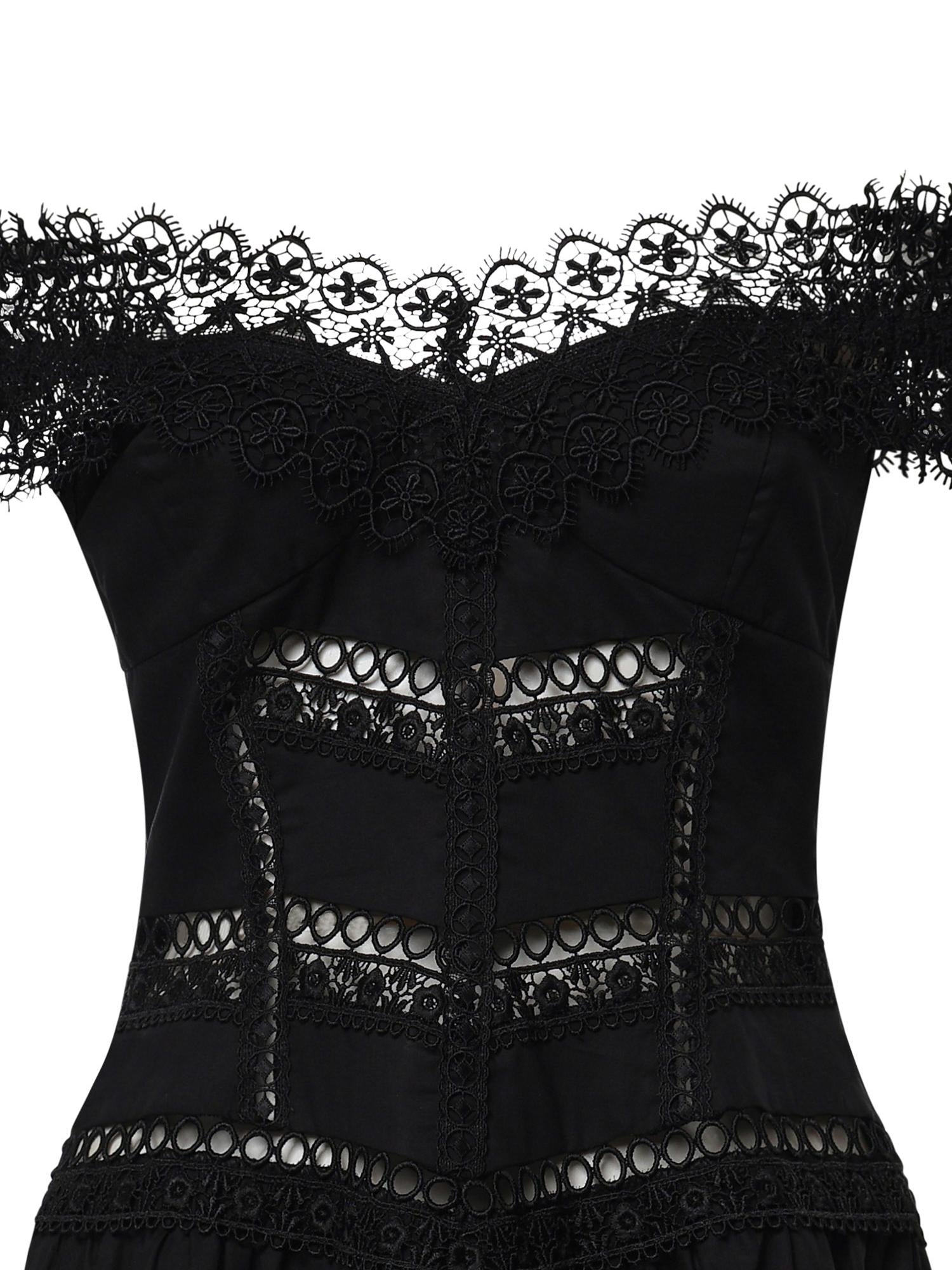 Miniabito Eliane in voile di cotone e pizzo<BR/> 261605 BLACK CHARO RUIZ 