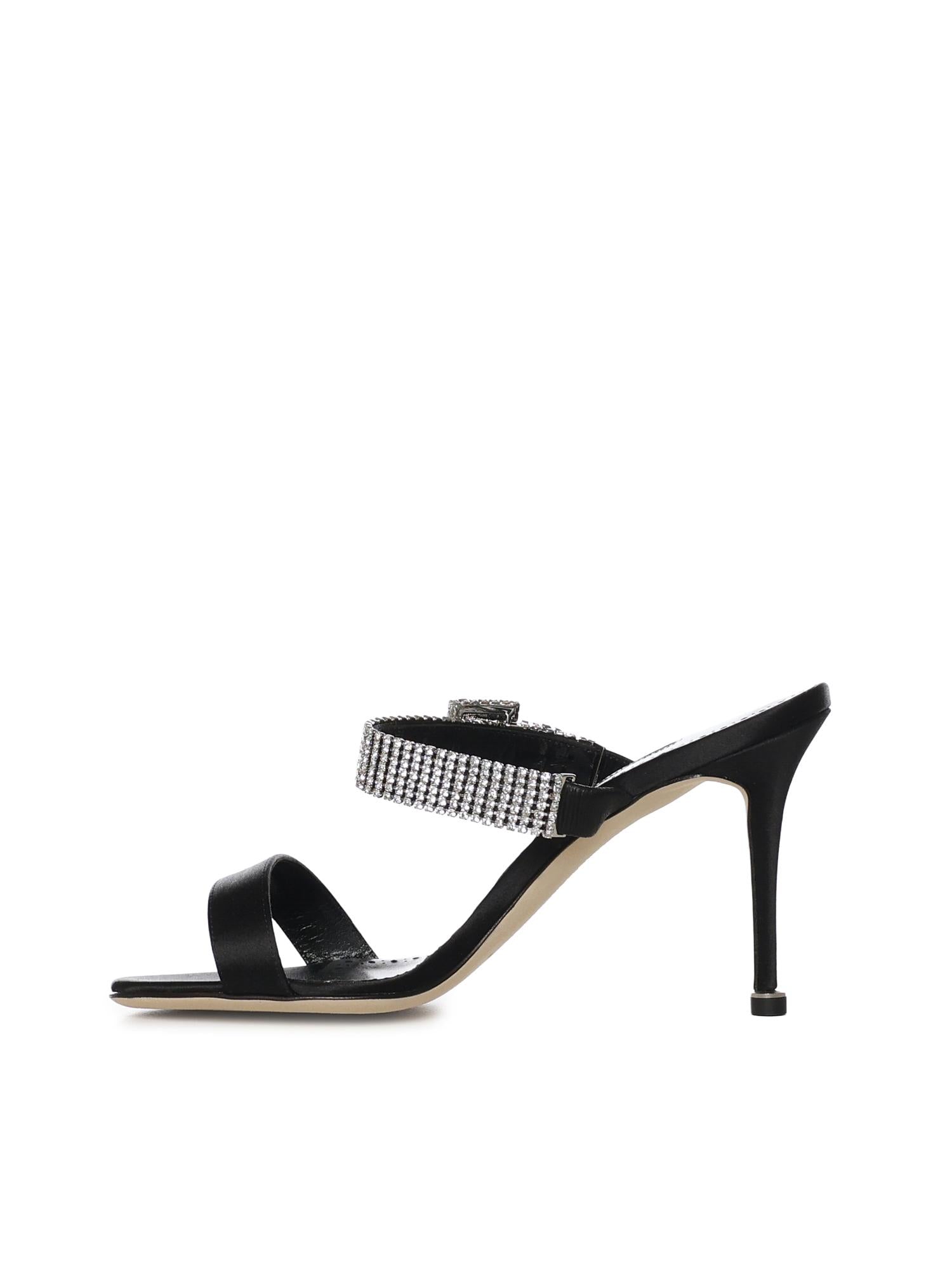 Mules Fibolta in raso con cristalli 1263118 0015 MANOLO BLAHNIK 