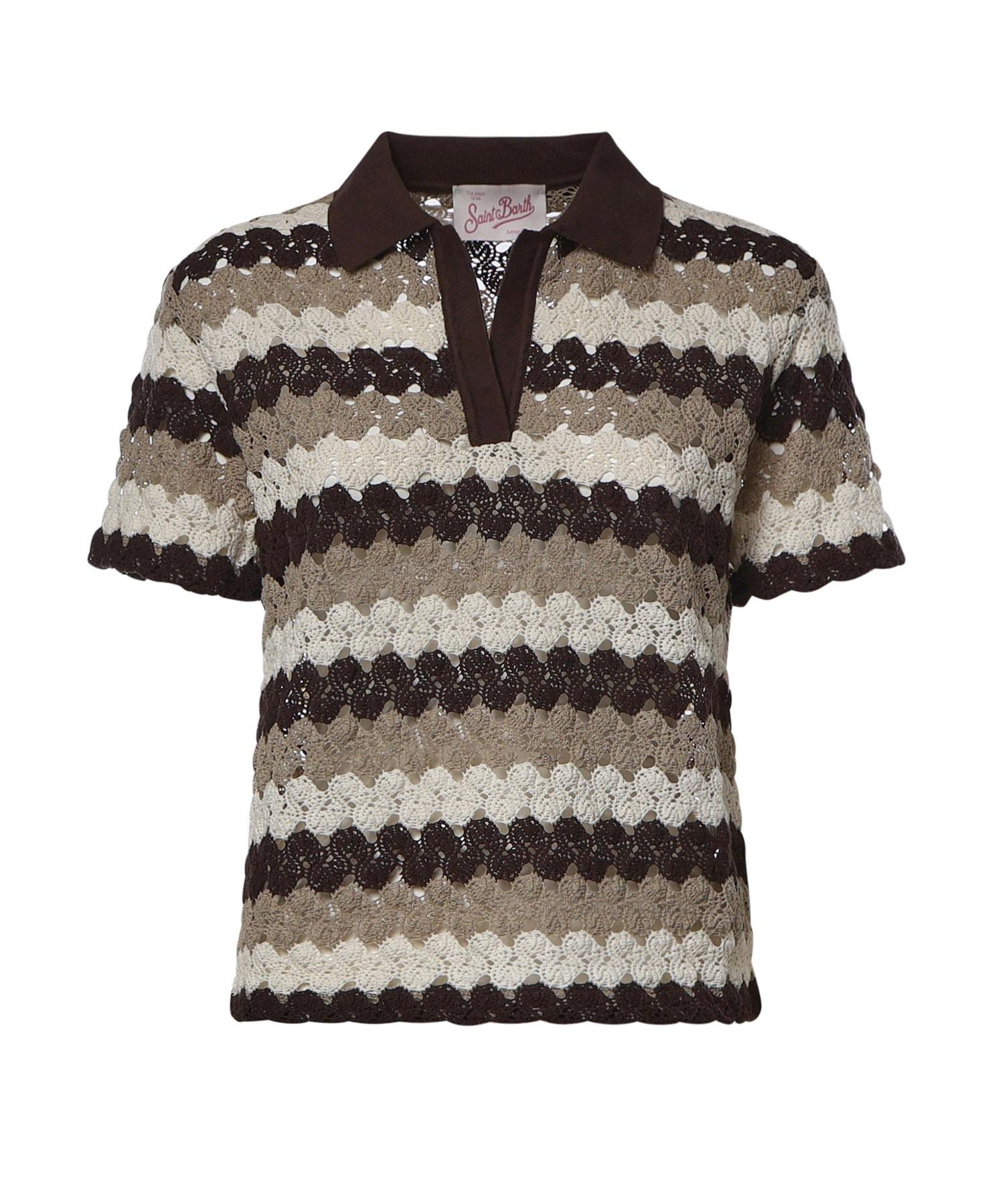 Polo Lala in misto cotone effetto crochet a righe LAA0001 08955L MC2 SAINT BARTH 