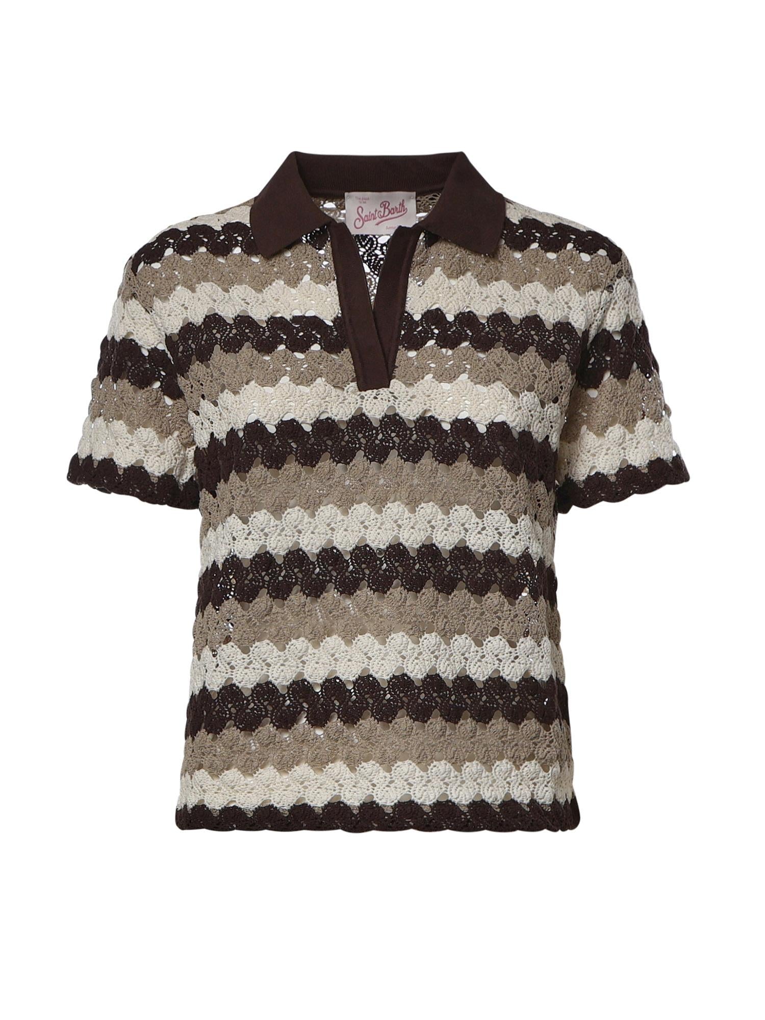 Polo Lala in misto cotone effetto crochet a righe LAA0001 08955L MC2 SAINT BARTH 
