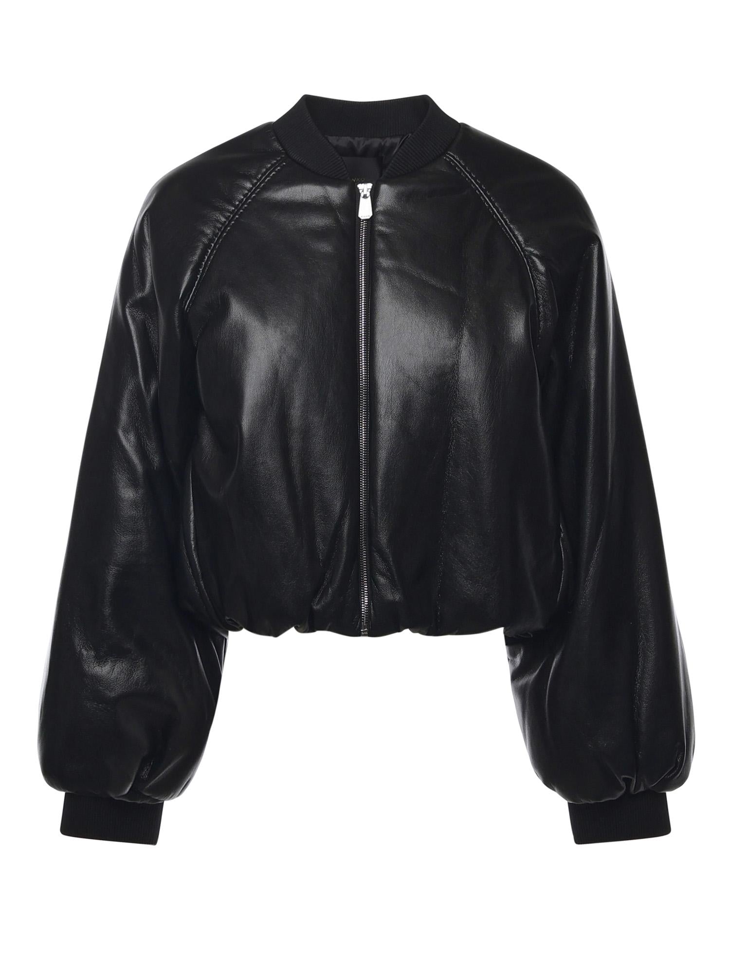 Bomber cropped effetto pelle 105372 A2P4Z99 PINKO 