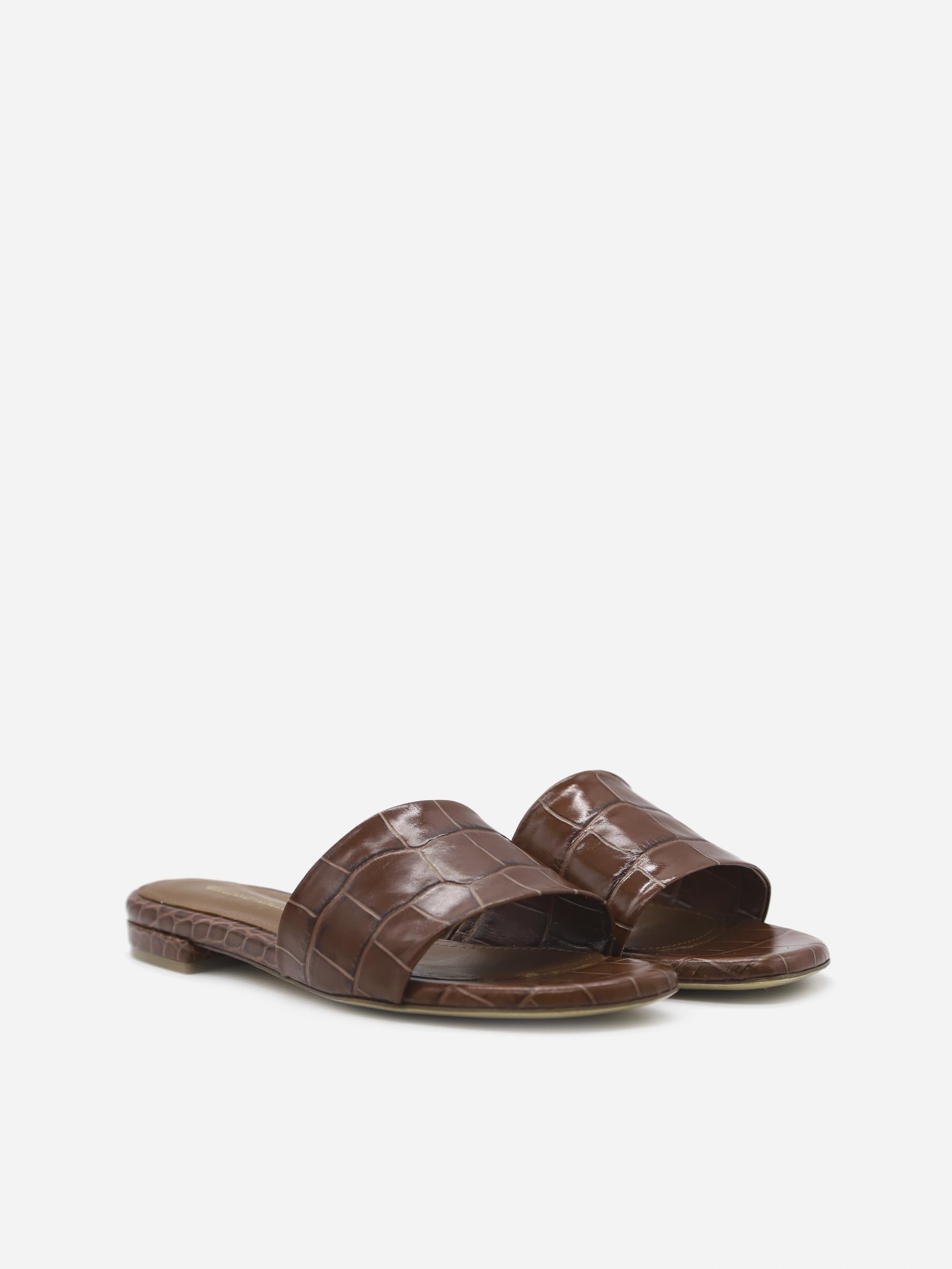 SANDALI SLIDES VICKY IN PELLE STAMPA COCCO<BR/> VICKY COCCOMARRONE GIULIANO GALIANO 