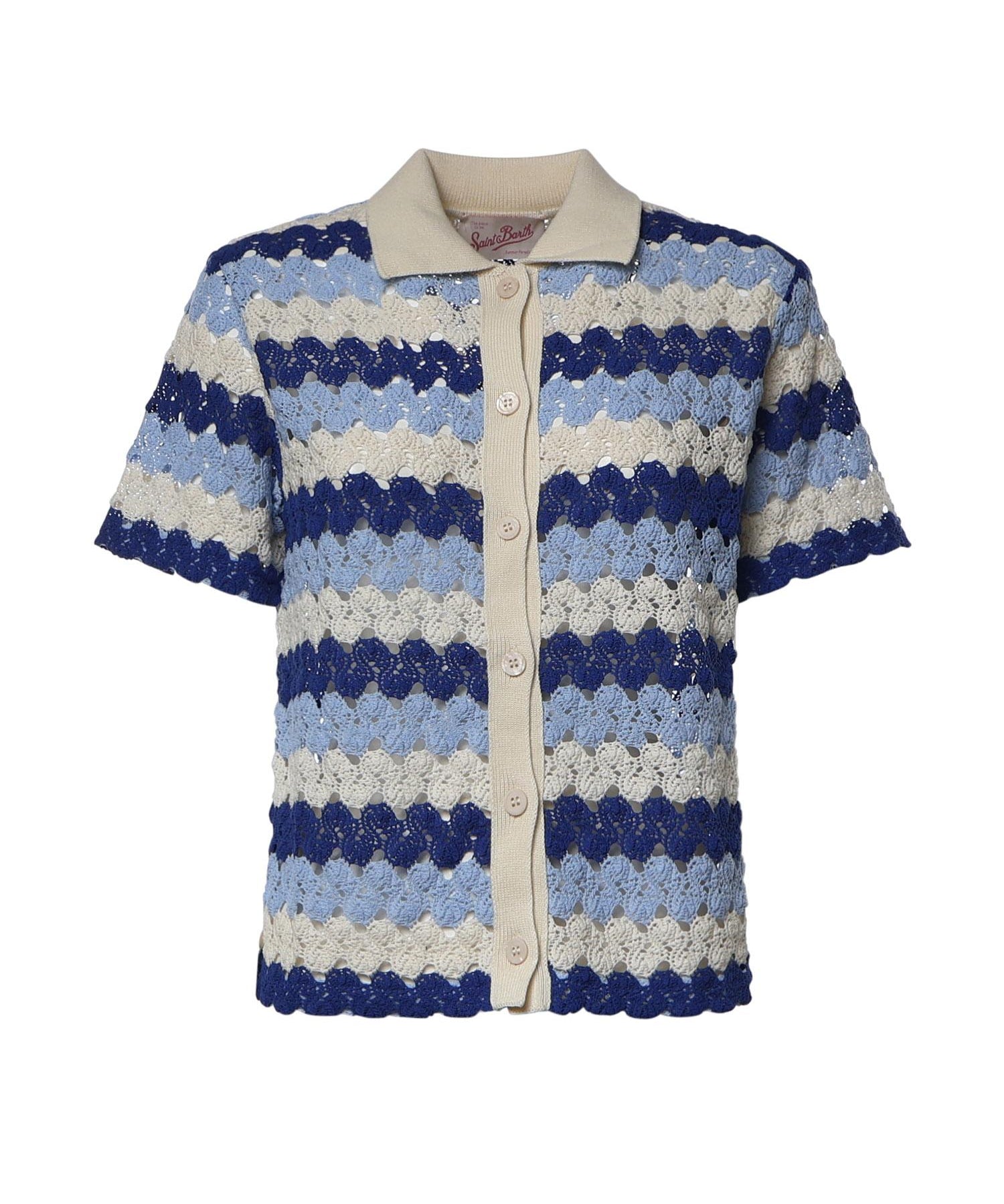 Polo in maglia Monet effetto crochet a righe MOE0001 00585L MC2 SAINT BARTH 