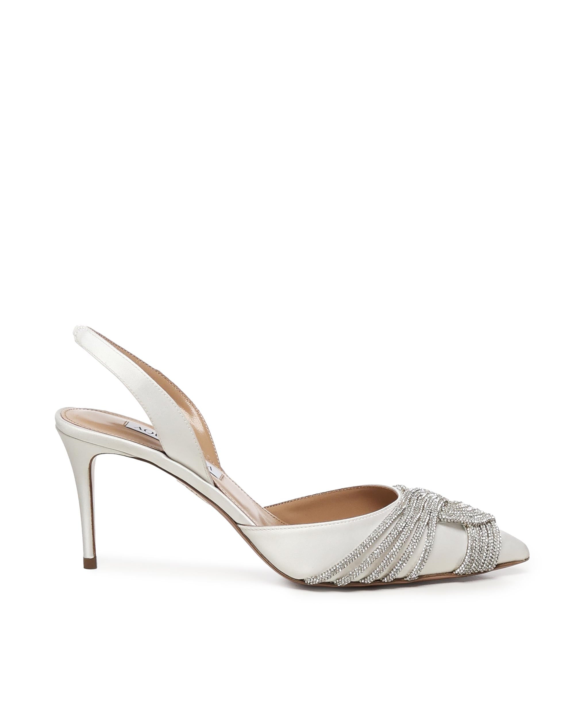 Décolleté Gatsby in raso con cristalli GASMIDL1 SATFFF AQUAZZURA 