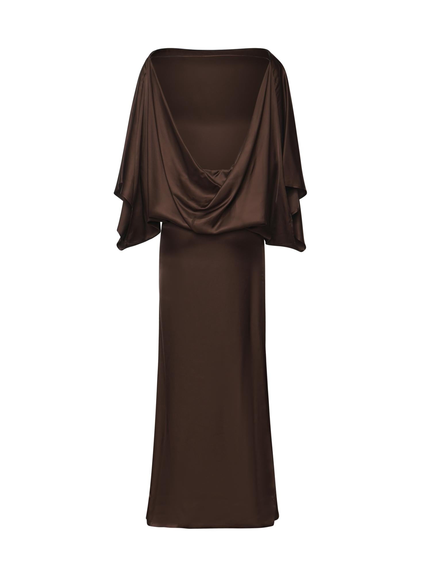 Abito midi The Macha in satin 26SSNAB-0005 CIOCCOLATO NINEMINUTES 