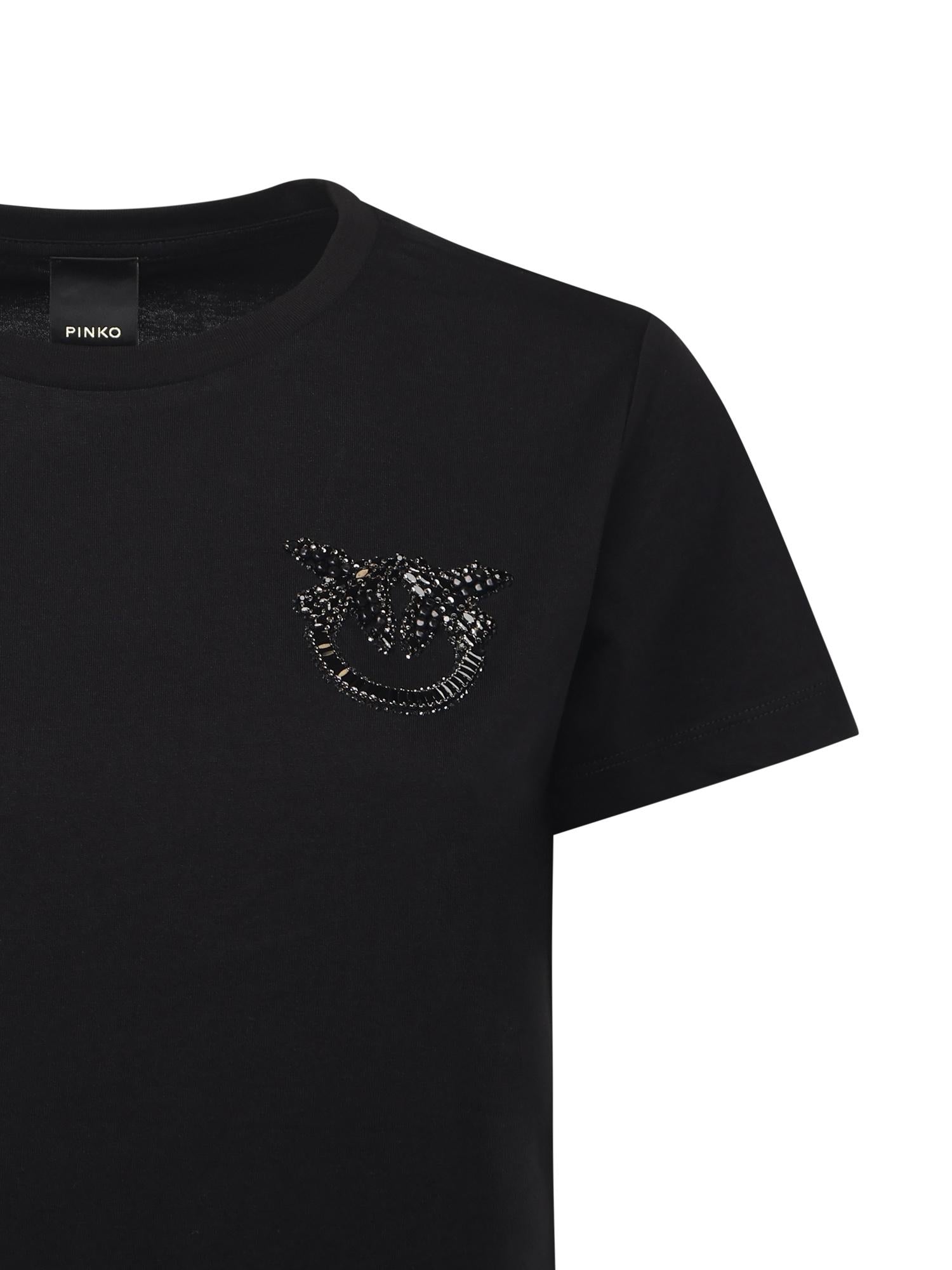 T-shirt con ricamo logo Love Birds in cristalli 103320 A2RNZ99 PINKO 