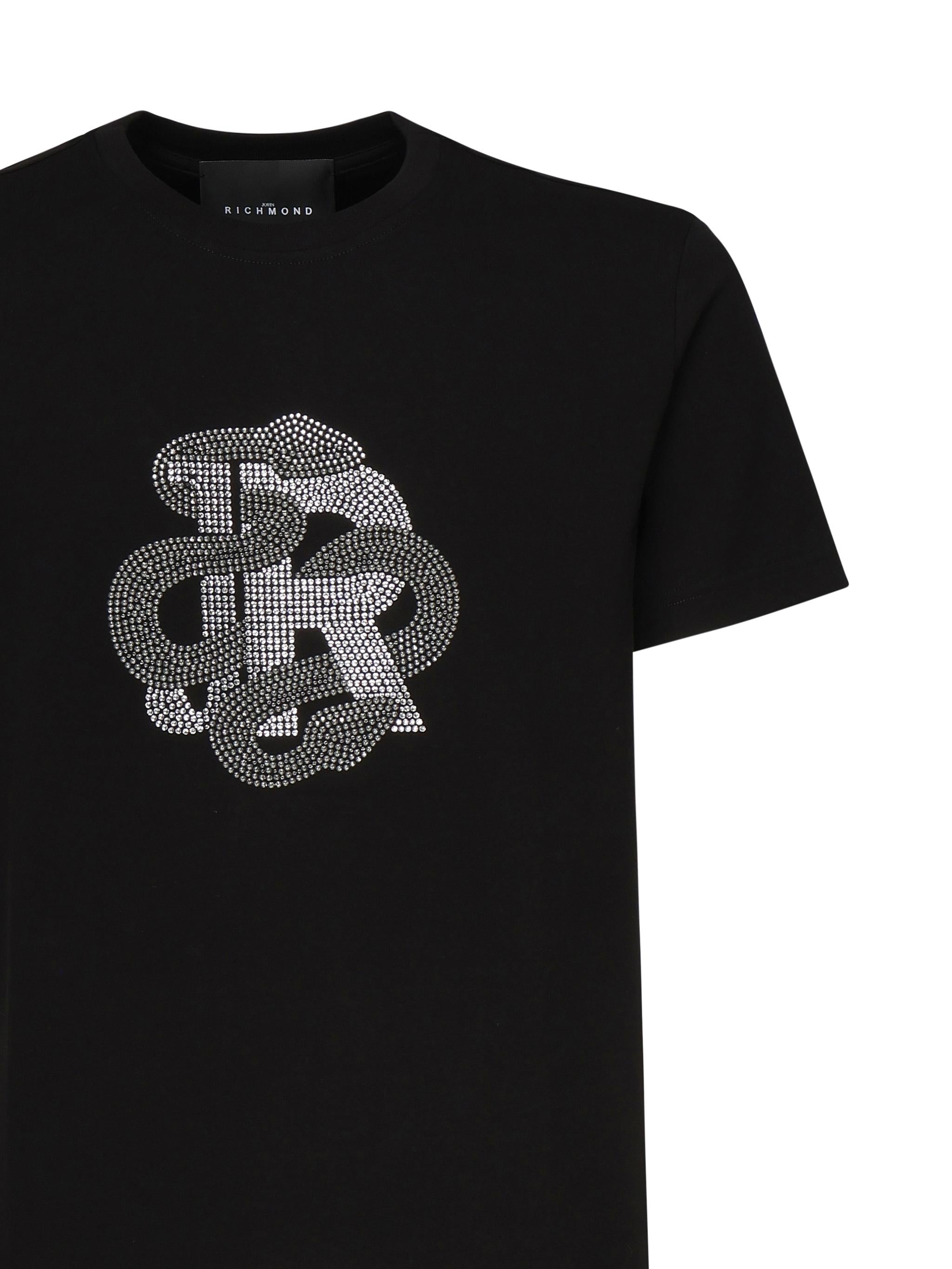 T-shirt con logo strass RMP25481TS BLACK JOHN RICHMOND 