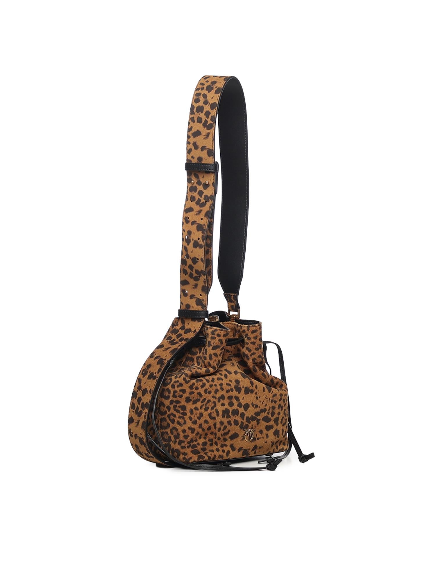 Borsa secchiello a tracolla piccola in suede leopardato 104303 A32AM35Q PINKO 