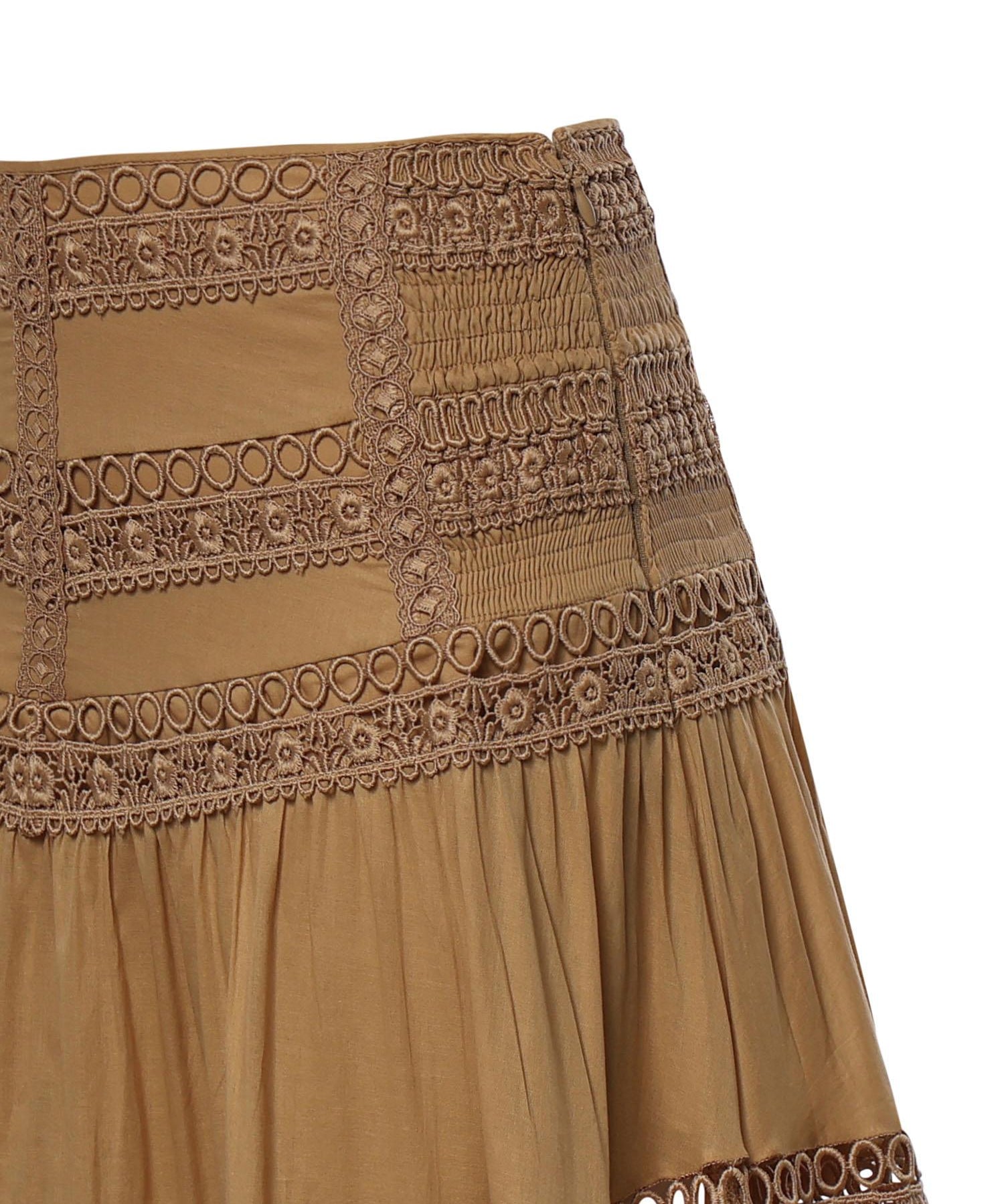 Gonna lunga Serza in voile di cotone e pizzo<BR/> 261402 CINNAMON CHARO RUIZ 