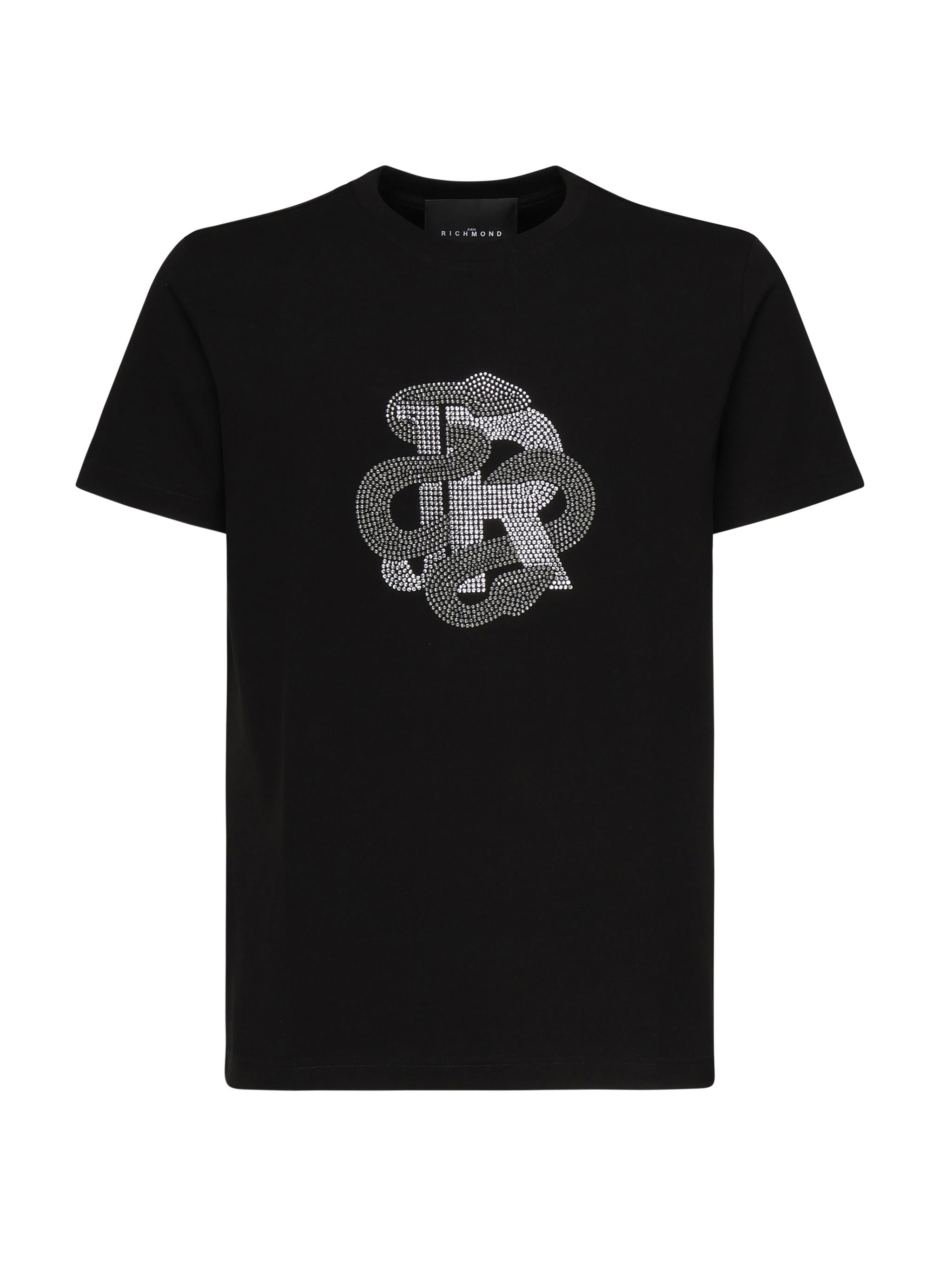 T-shirt con logo strass RMP25481TS BLACK JOHN RICHMOND 
