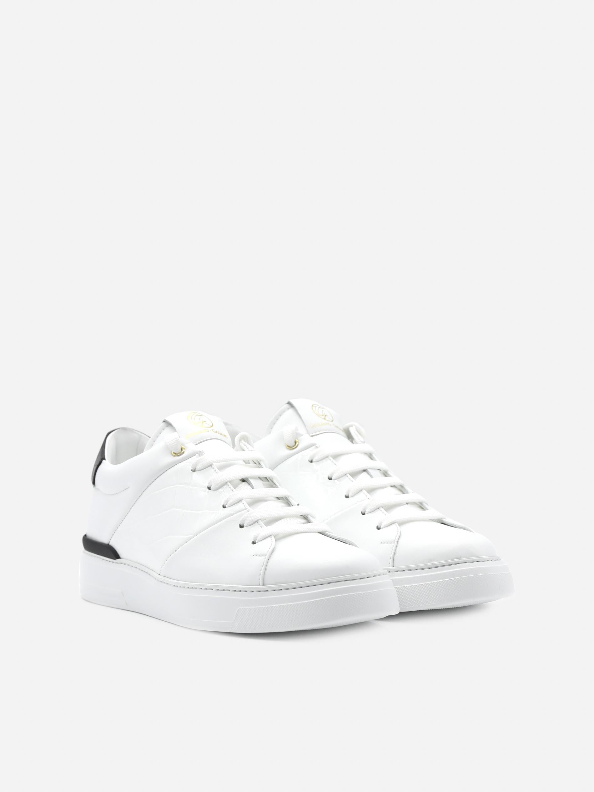 Sneakers King1 in pelle con inserto effetto coccodrillo pe 2021 KING1 -WHITE/GOLD GIULIANO GALIANO 