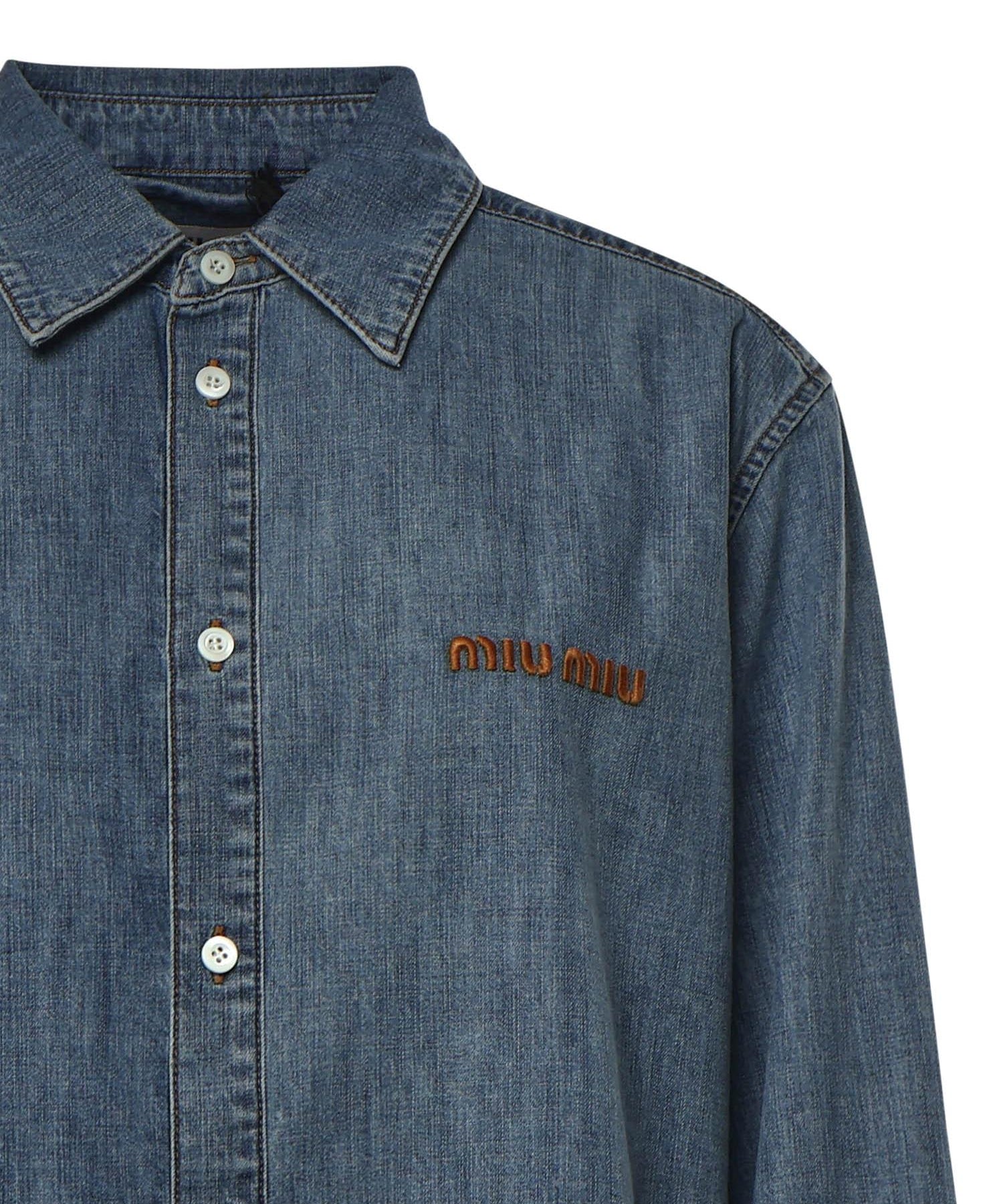 Camicia in chambray con logo GWC143 193KF0013 MIU MIU 